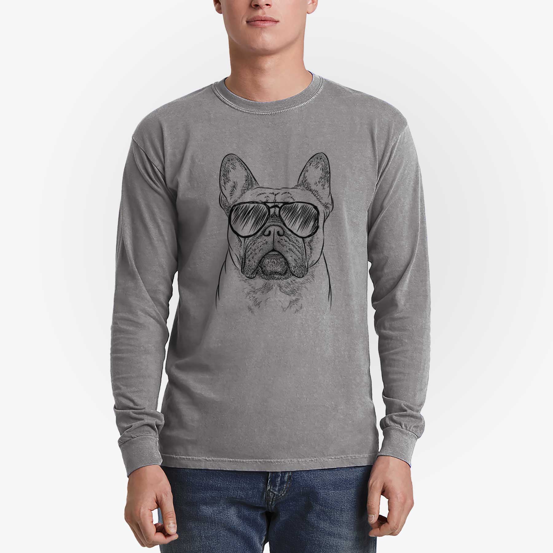 Aviator Acelynn the French Bulldog - Men's Heavyweight 100% Cotton Long Sleeve - Image 5
