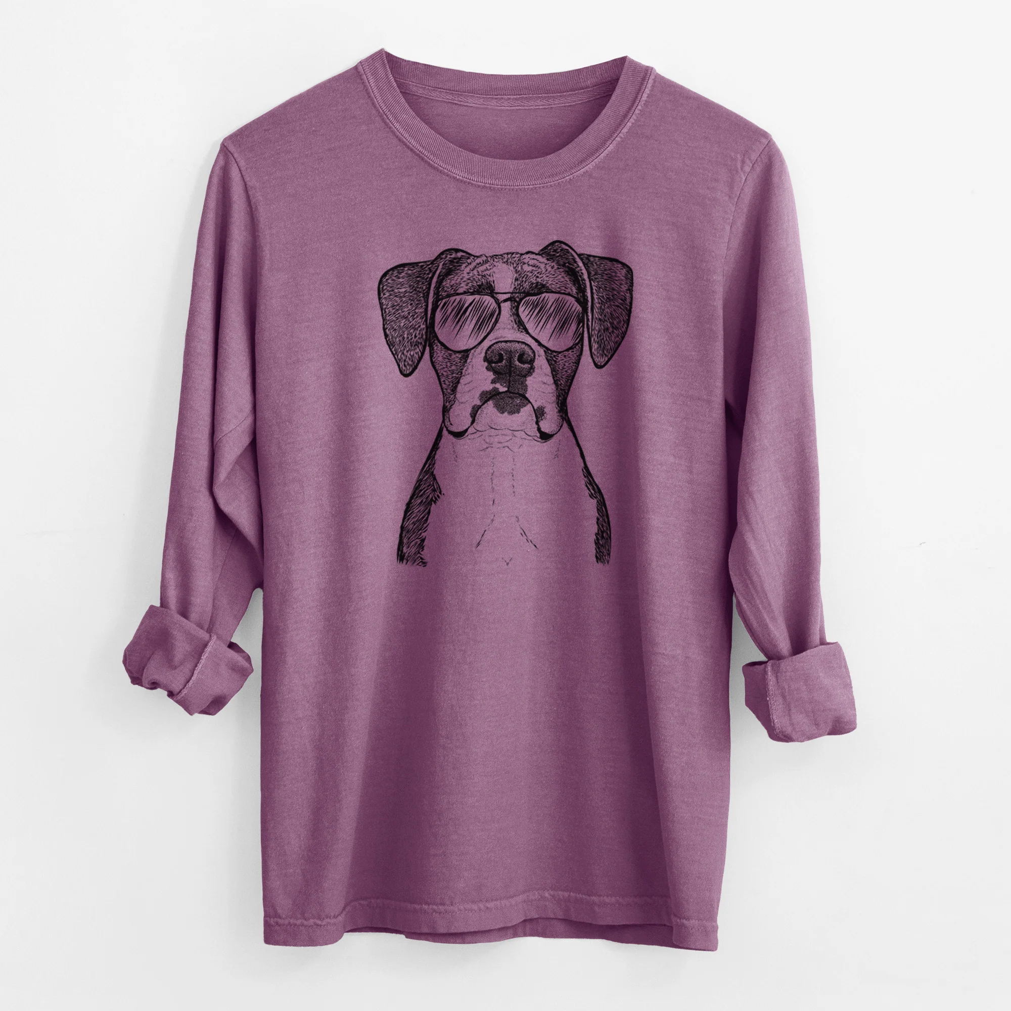 Aviator Annie the Boxer - Men's Heavyweight 100% Cotton Long Sleeve - Image 10