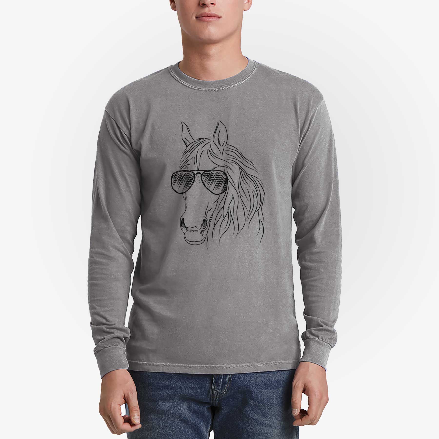 Aviator Aria the Horse - Men's Heavyweight 100% Cotton Long Sleeve - Image 5