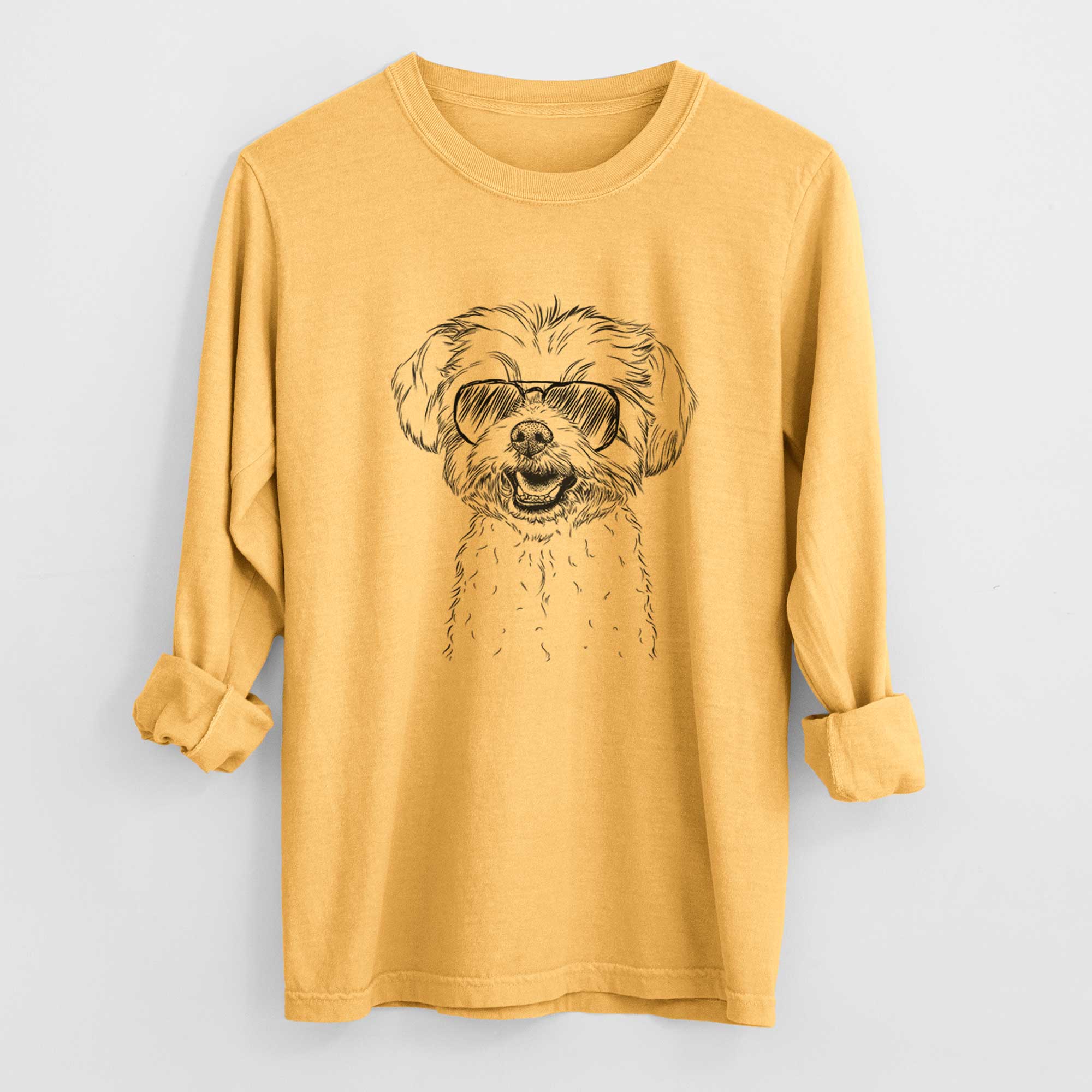 Aviator Aspen the Morkie - Men's Heavyweight 100% Cotton Long Sleeve - Image 3
