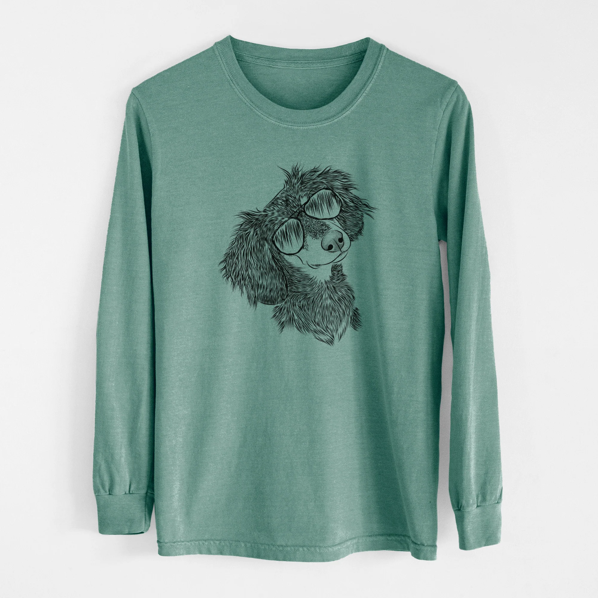Aviator Bailey the Long Haired Dachshund - Men's Heavyweight 100% Cotton Long Sleeve - Image 13