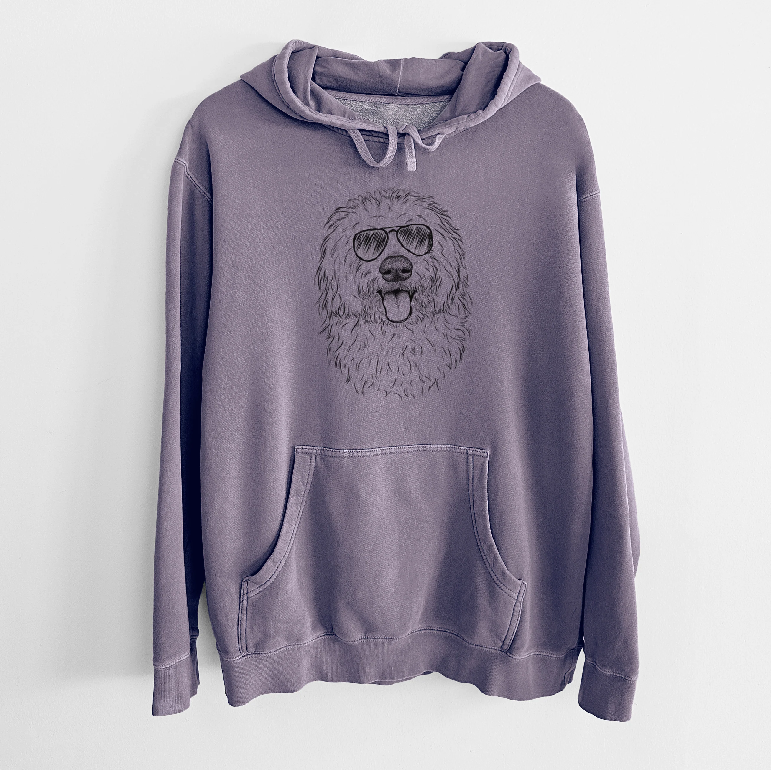 Aviator Barry the Old English Sheepdog - Unisex Pigment Dyed Hoodie - Image 9
