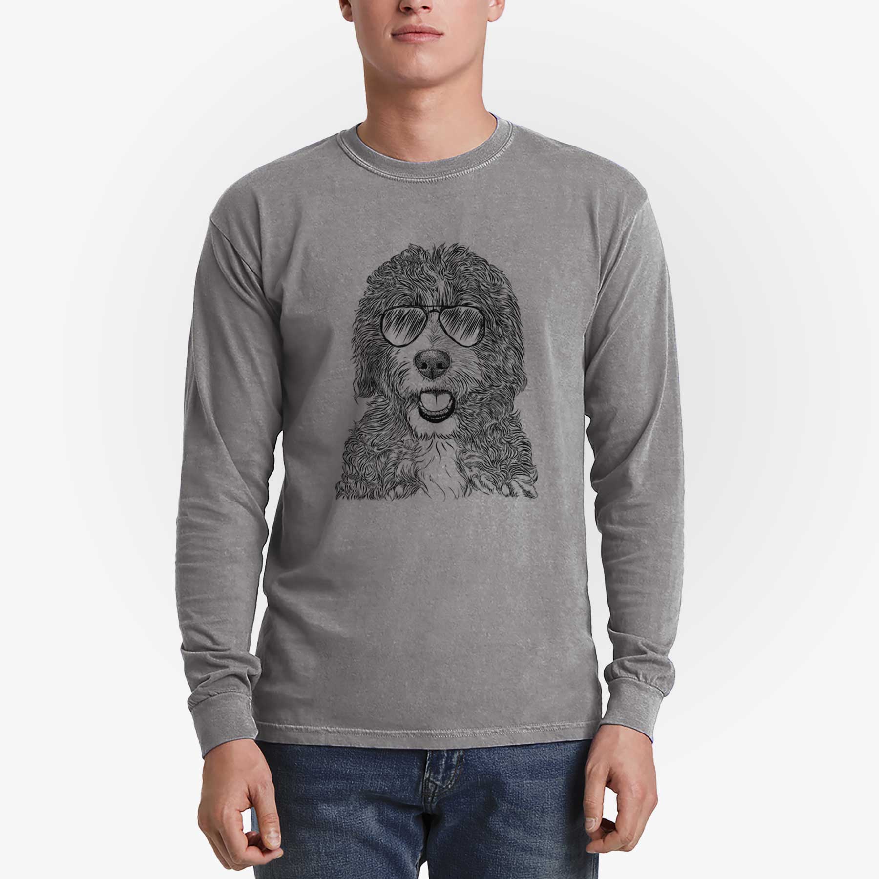 Aviator Bash the Bernedoodle - Men's Heavyweight 100% Cotton Long Sleeve - Image 5