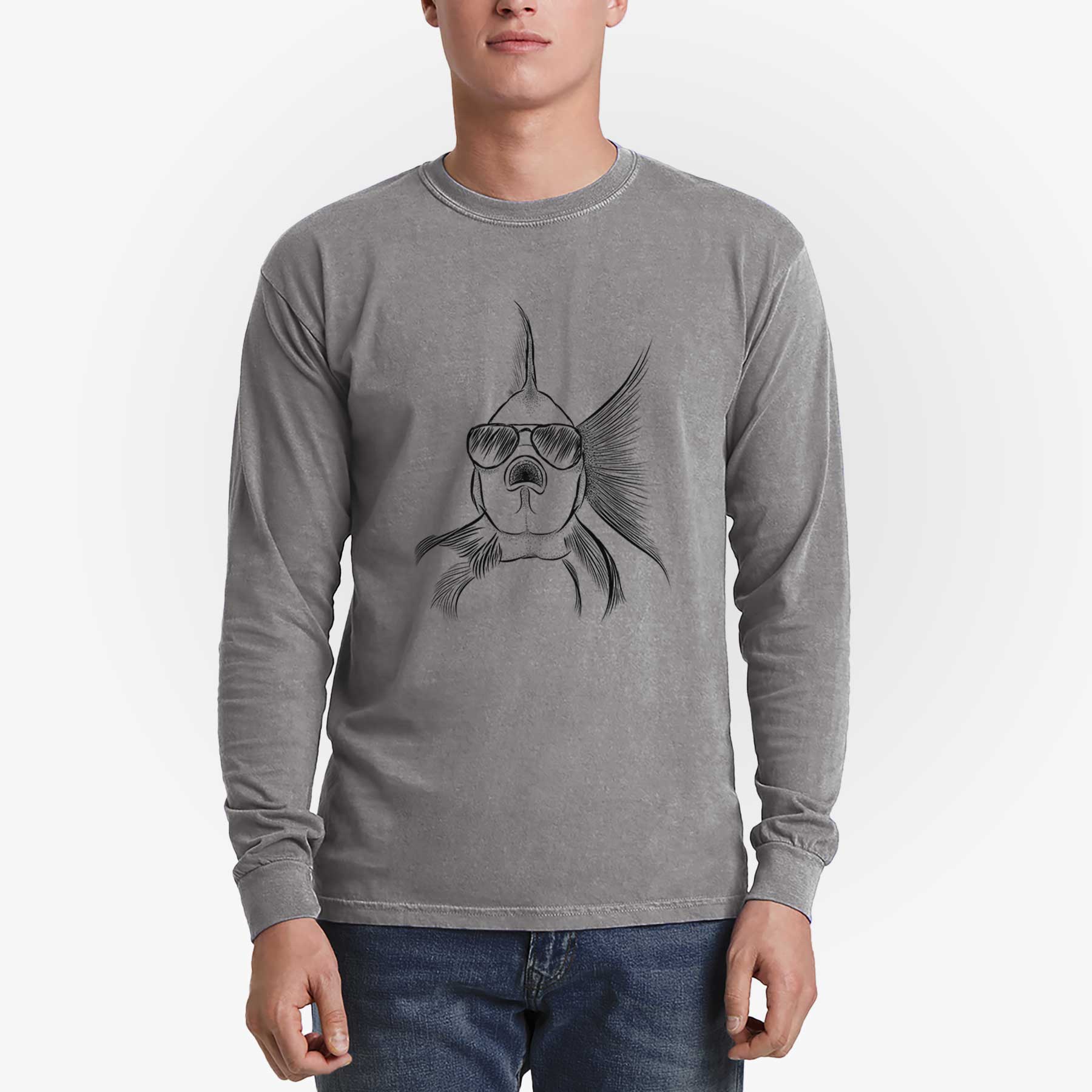 Aviator Beefcake the Goldfish - Men's Heavyweight 100% Cotton Long Sleeve - Image 5