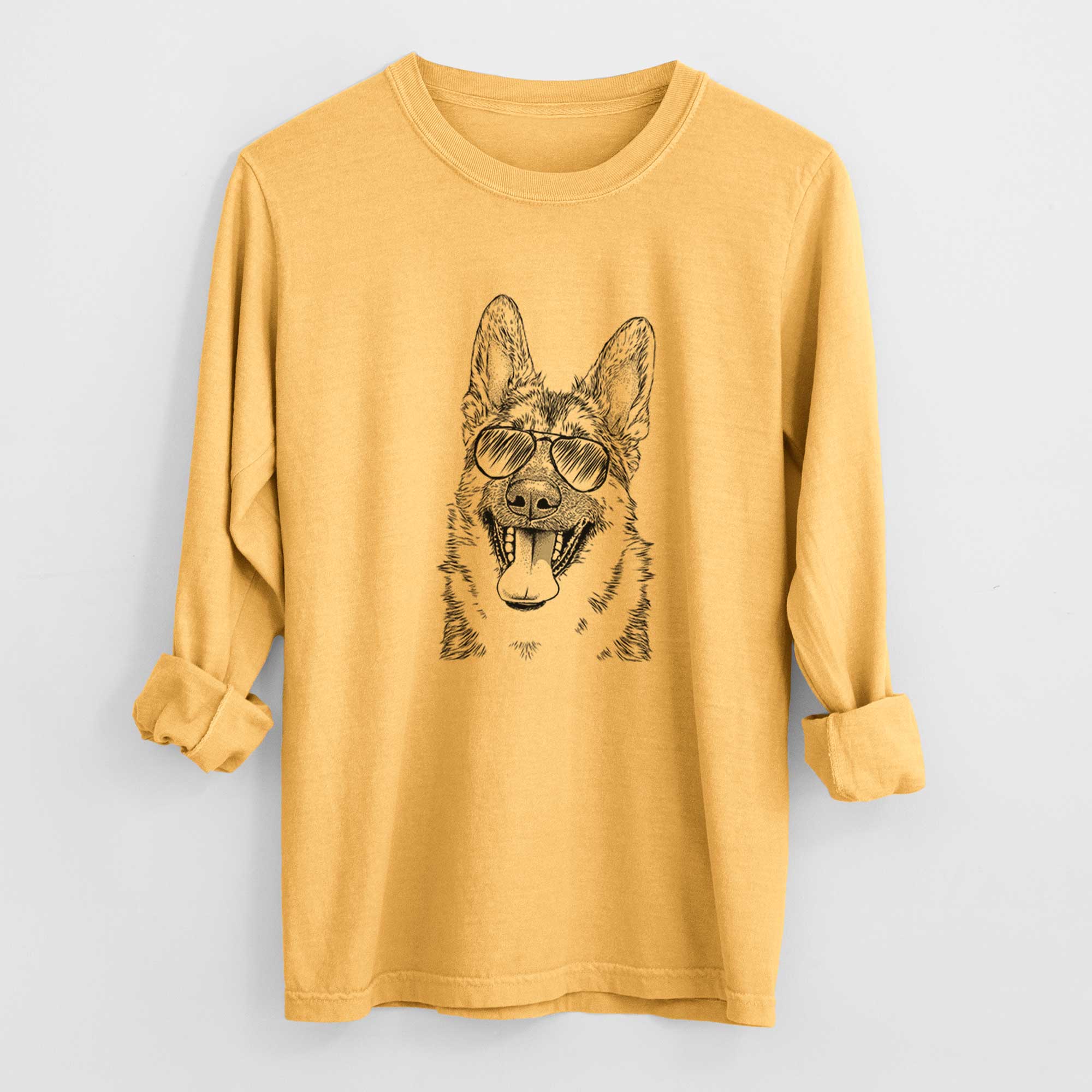 Aviator Benson the German Shepherd - Men's Heavyweight 100% Cotton Long Sleeve - Image 3