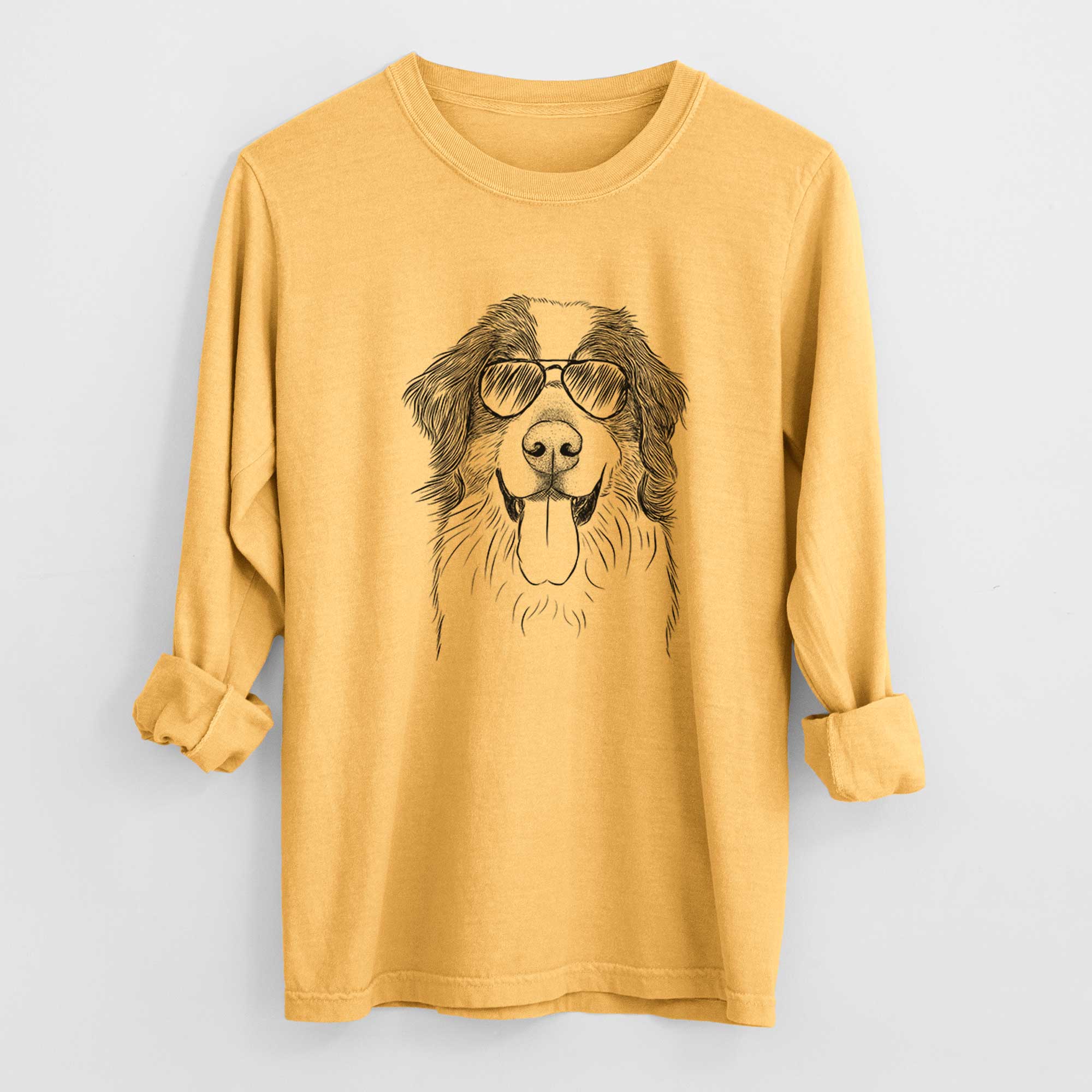 Aviator Blaze the Bernese Mountain Dog - Men's Heavyweight 100% Cotton Long Sleeve - Image 3