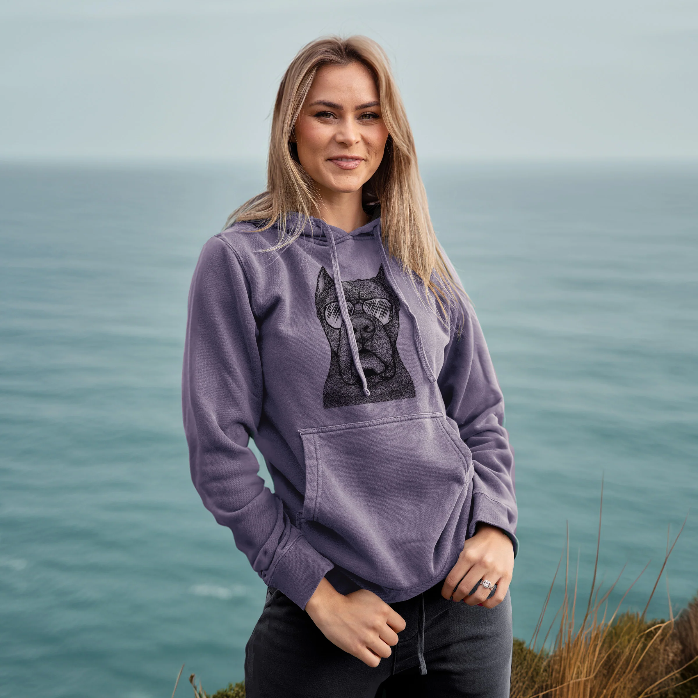 Aviator Bruno the Cane Corso - Unisex Pigment Dyed Hoodie - Image 4