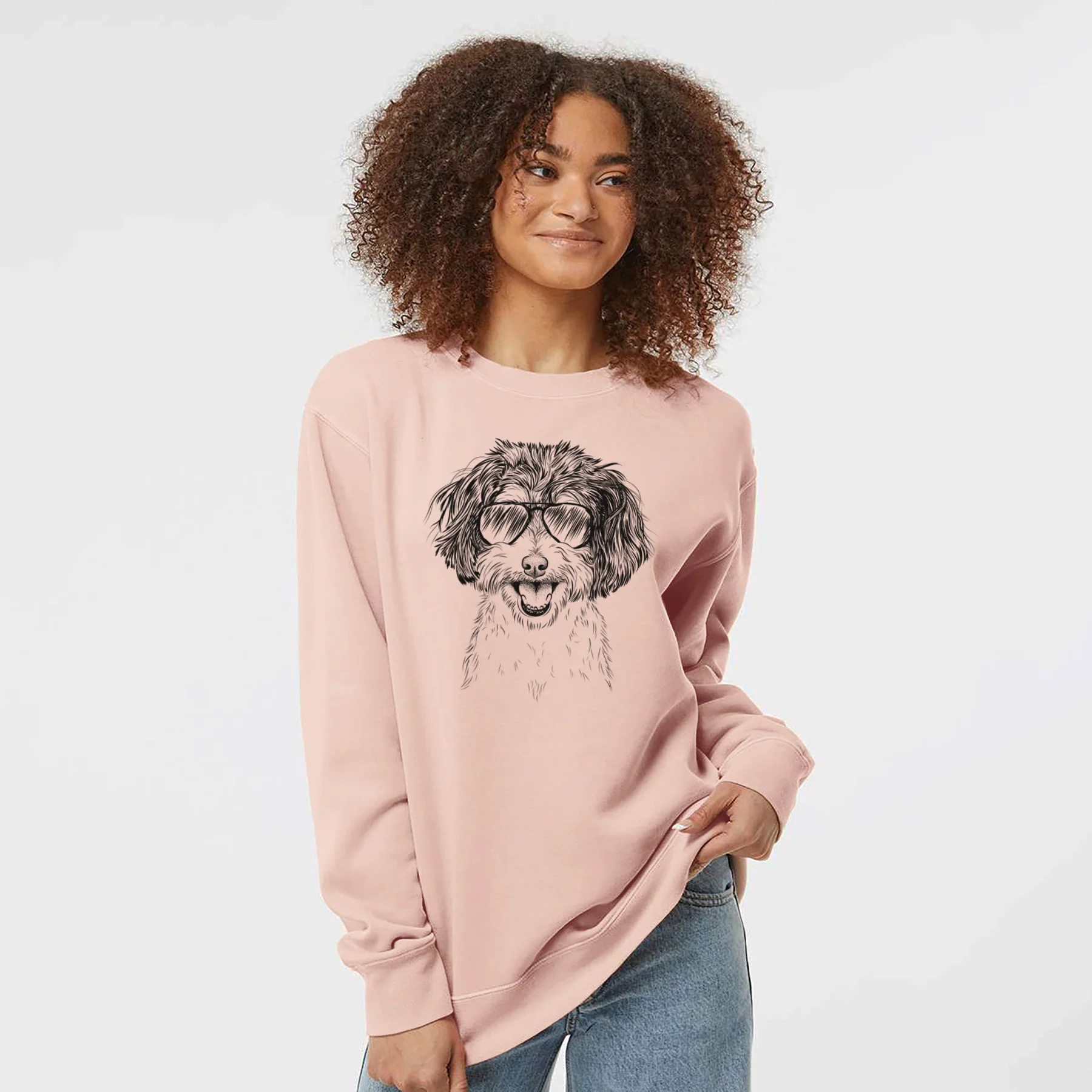 Aviator Carlos the Cavapoo - Unisex Pigment Dyed Crew Sweatshirt - Image 4