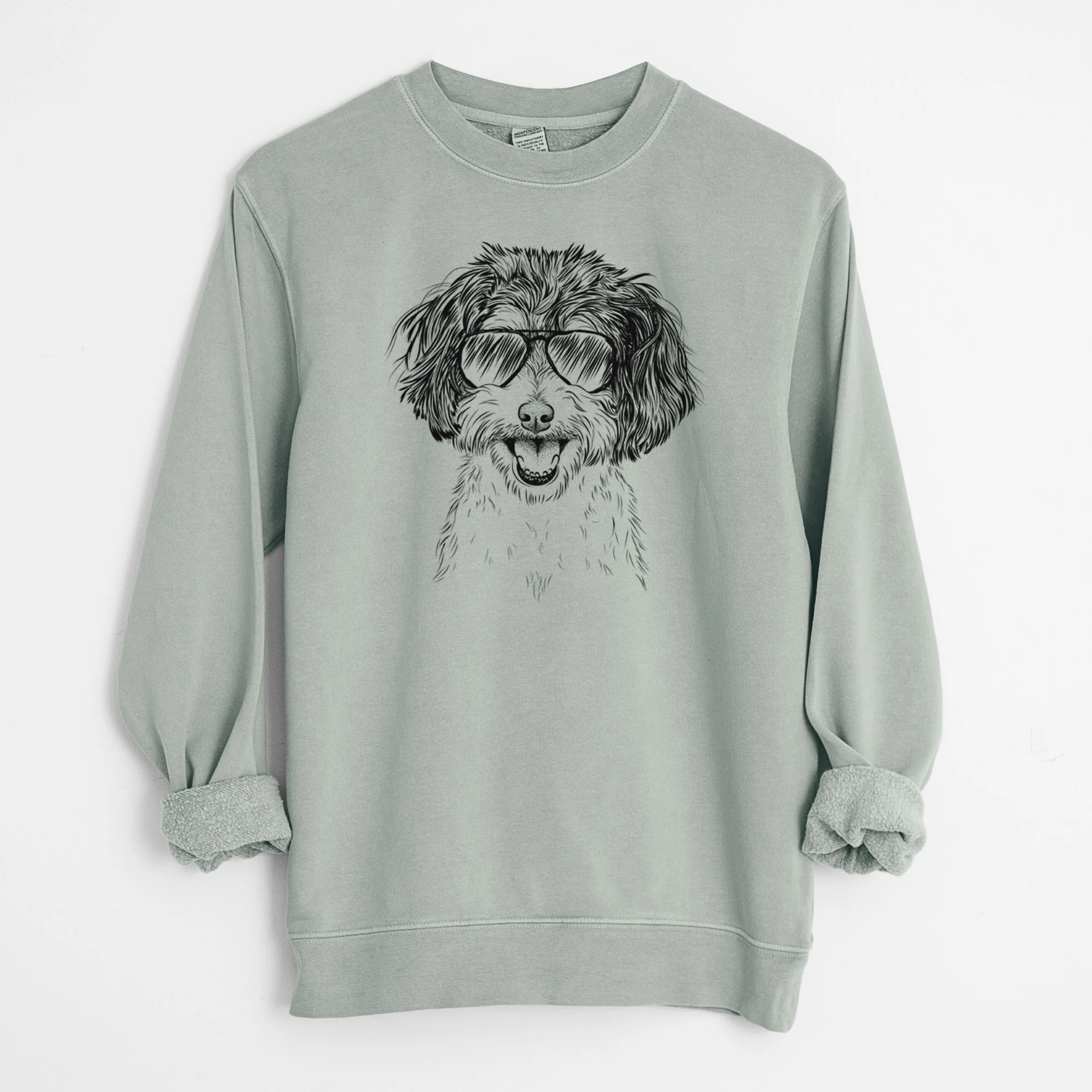 Aviator Carlos the Cavapoo - Unisex Pigment Dyed Crew Sweatshirt - Image 9