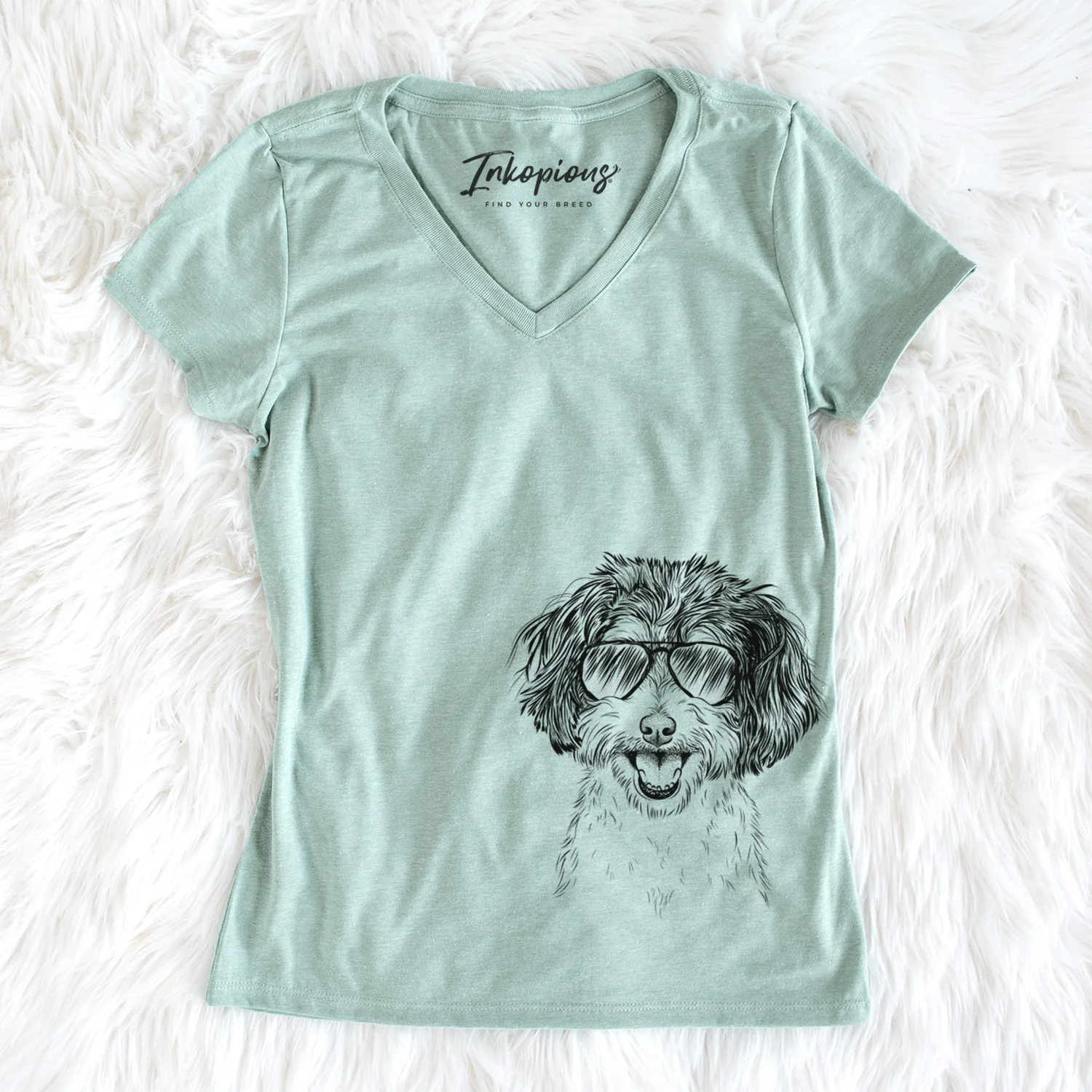 Aviator Carlos the Cavapoo - Women's V-neck Shirt - Image 2
