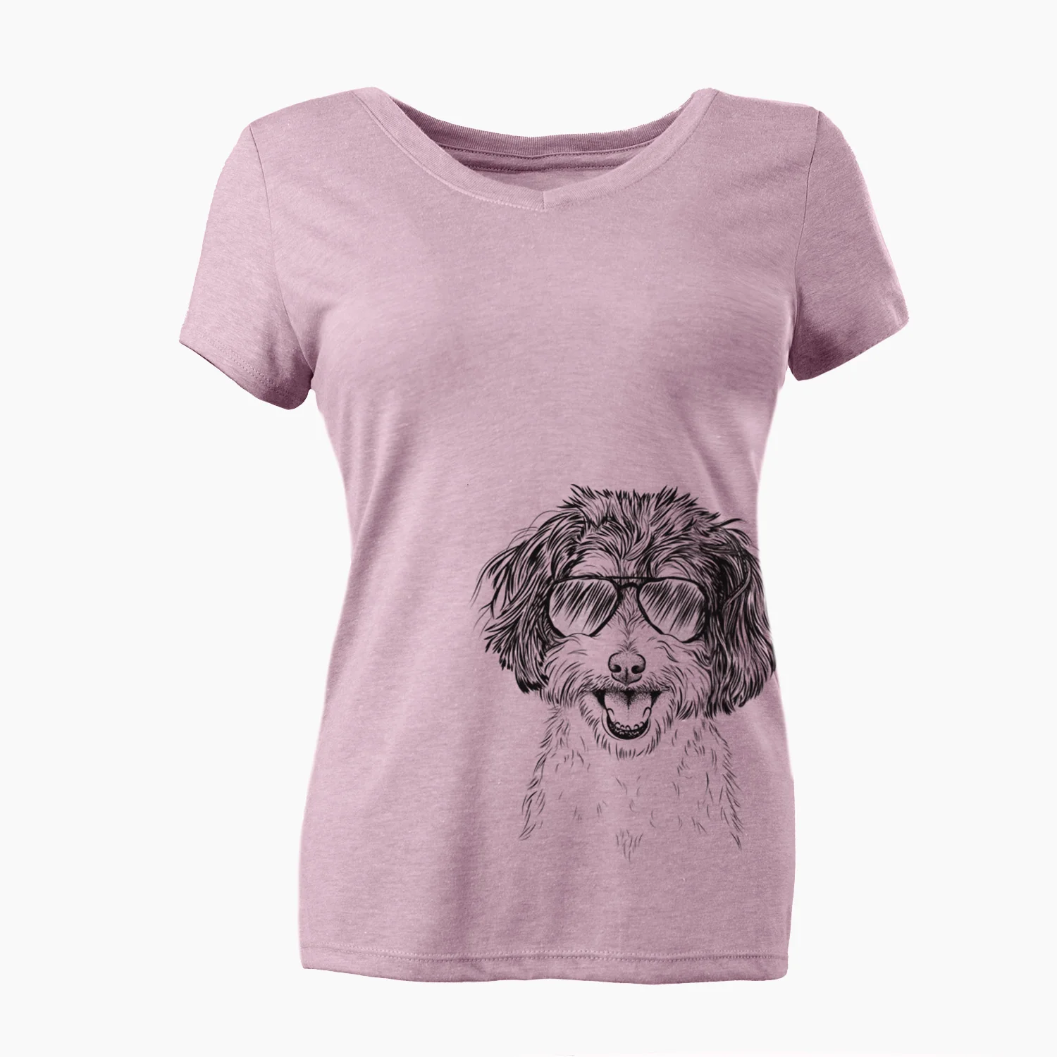 Aviator Carlos the Cavapoo - Women's V-neck Shirt - Image 3