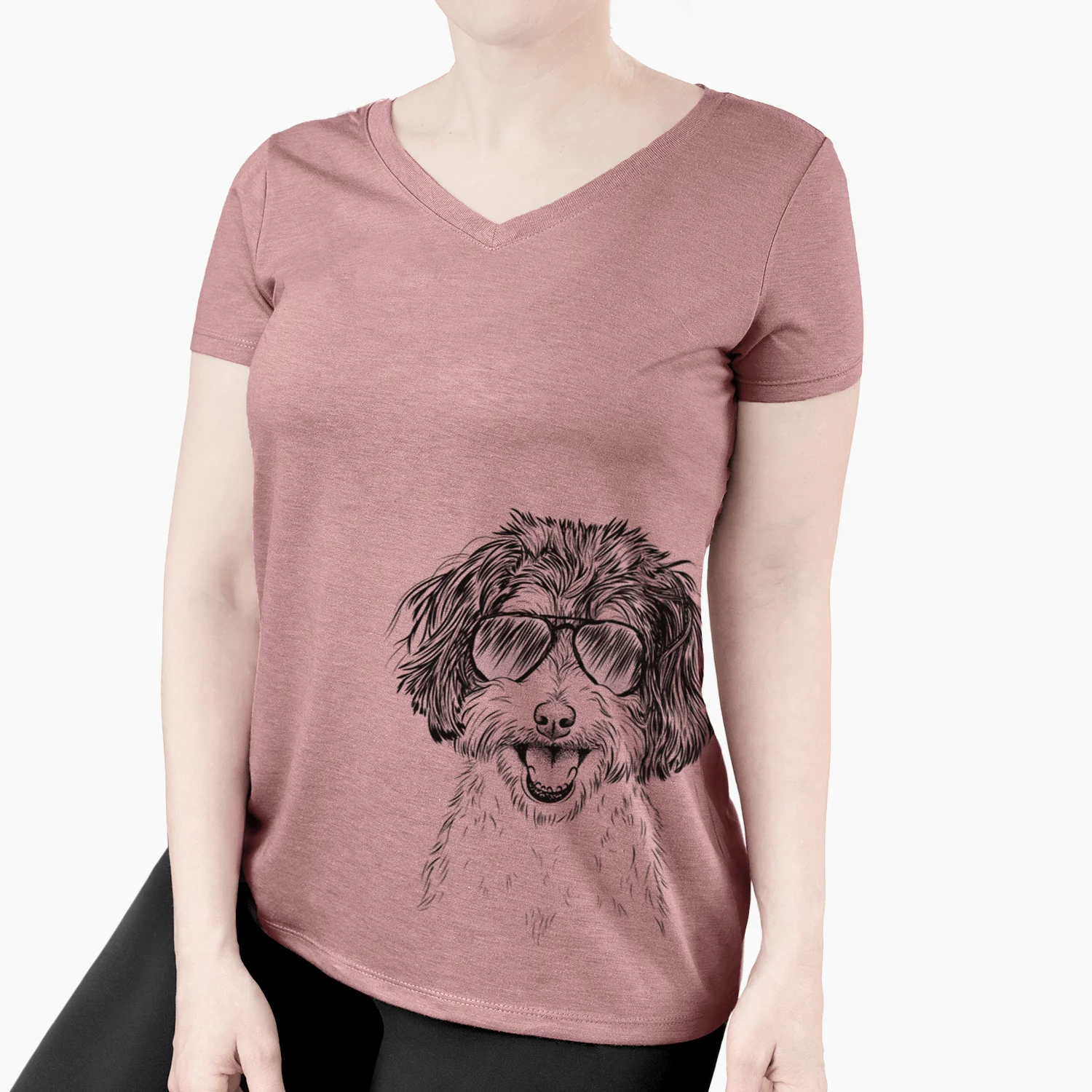 Aviator Carlos the Cavapoo - Women's V-neck Shirt - Image 4