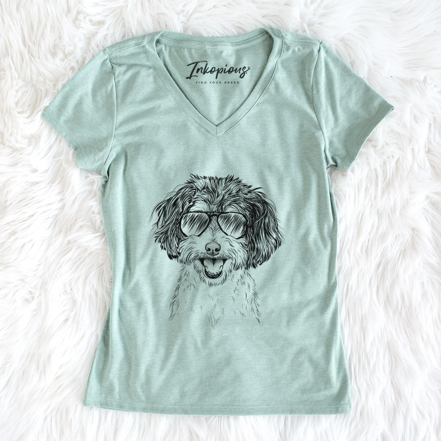 Aviator Carlos the Cavapoo - Women's V-neck Shirt - Image 5