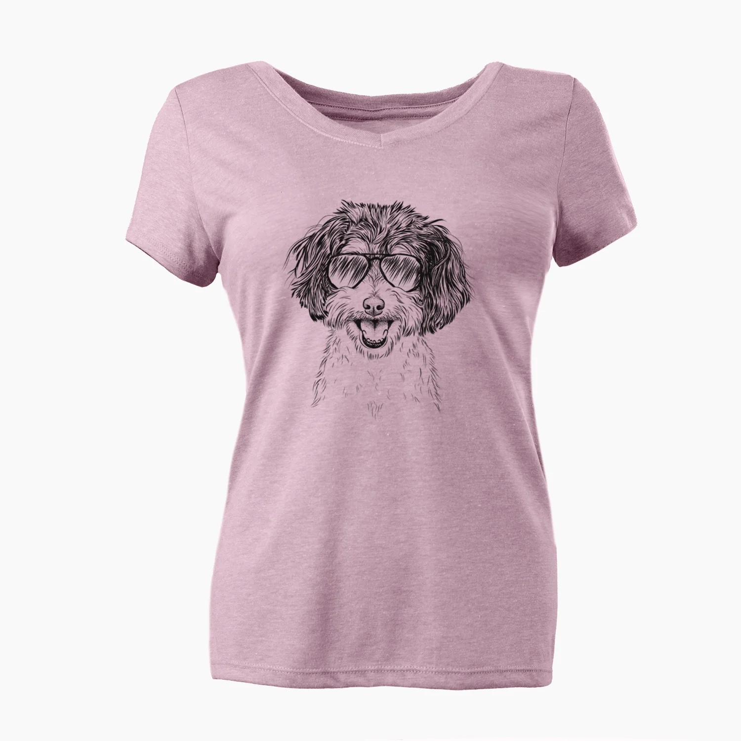 Aviator Carlos the Cavapoo - Women's V-neck Shirt - Image 6