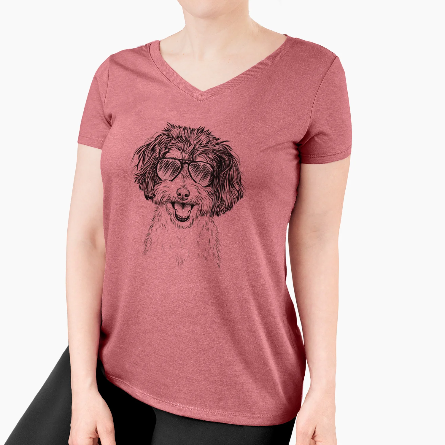 Aviator Carlos the Cavapoo - Women's V-neck Shirt - Image 7