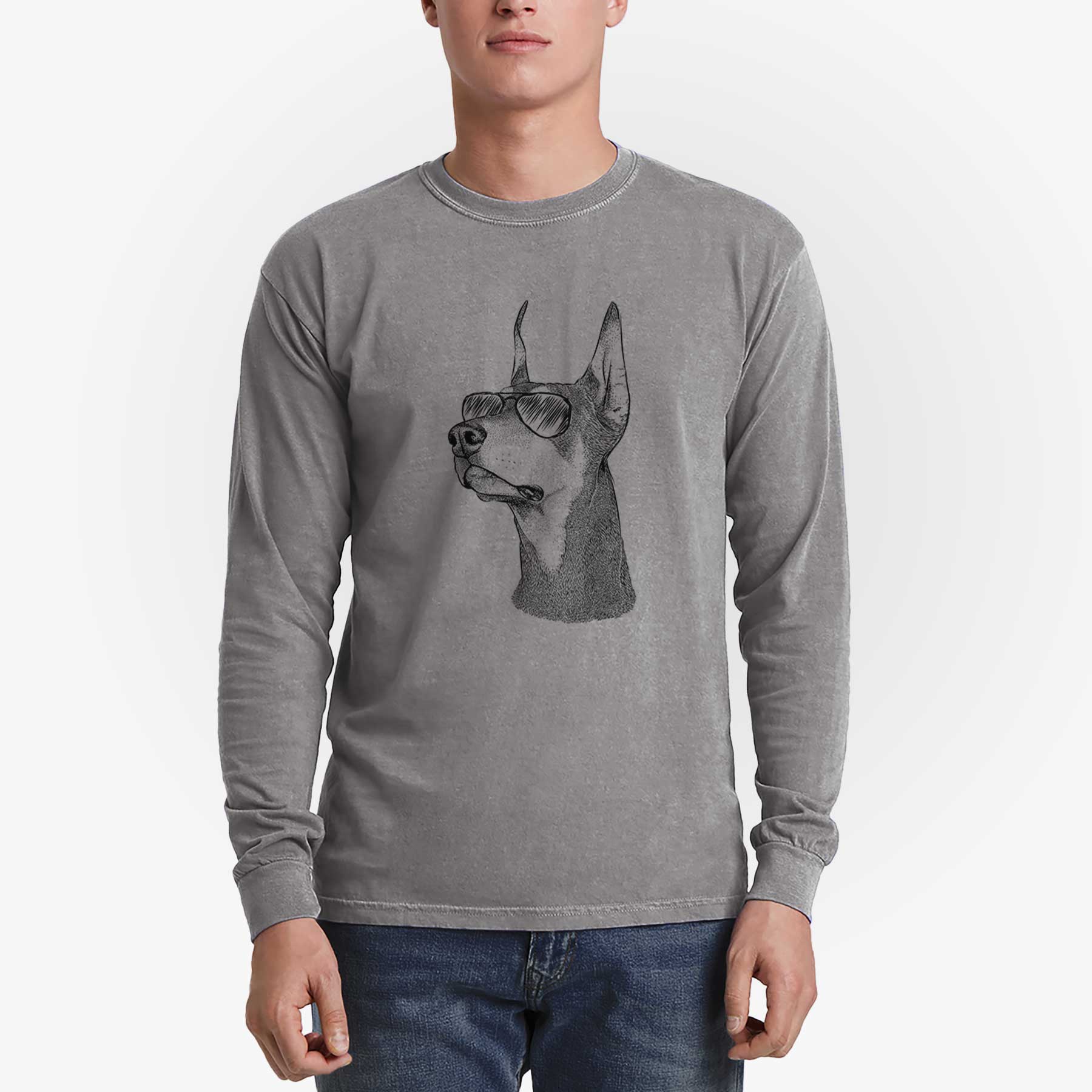 Aviator Cenza the Doberman Pinscher - Men's Heavyweight 100% Cotton Long Sleeve - Image 5