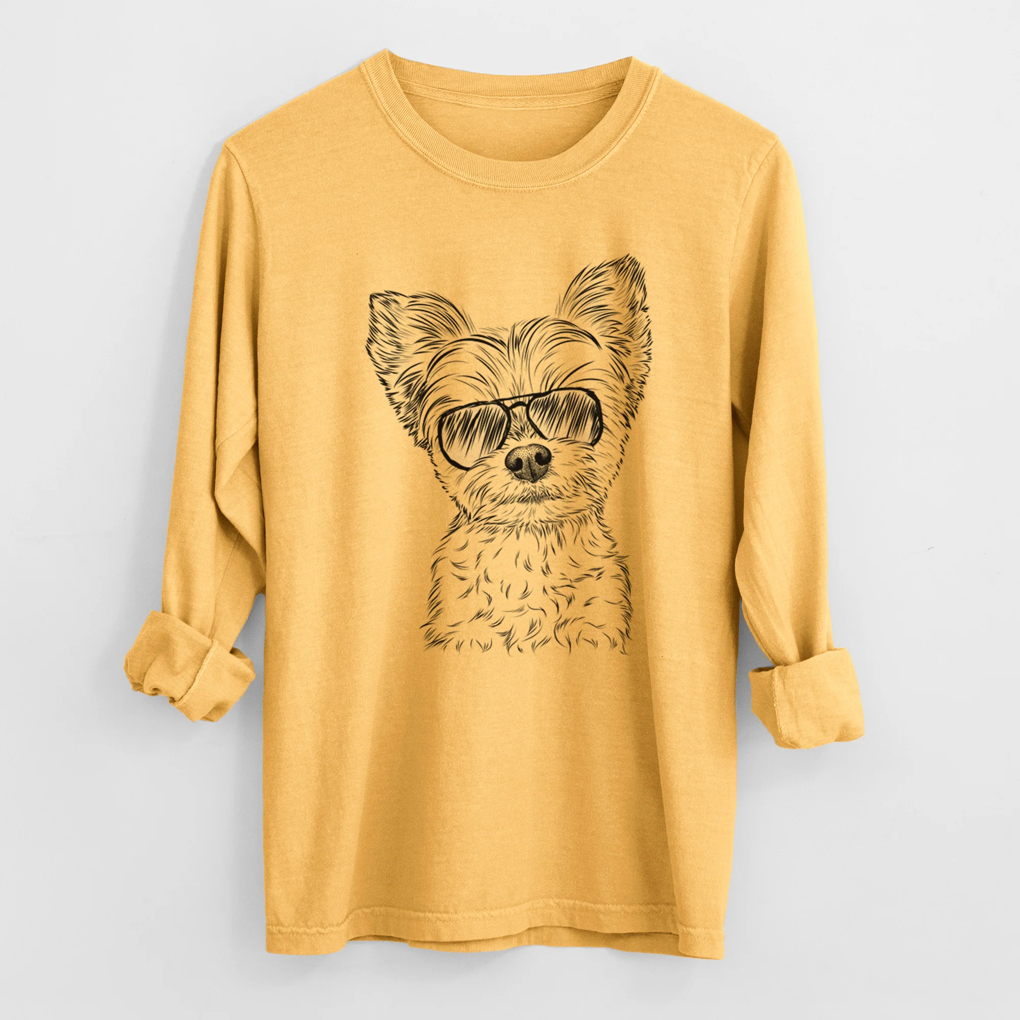 Aviator Chance the Yorkshire Terrier - Men's Heavyweight 100% Cotton Long Sleeve - Image 3
