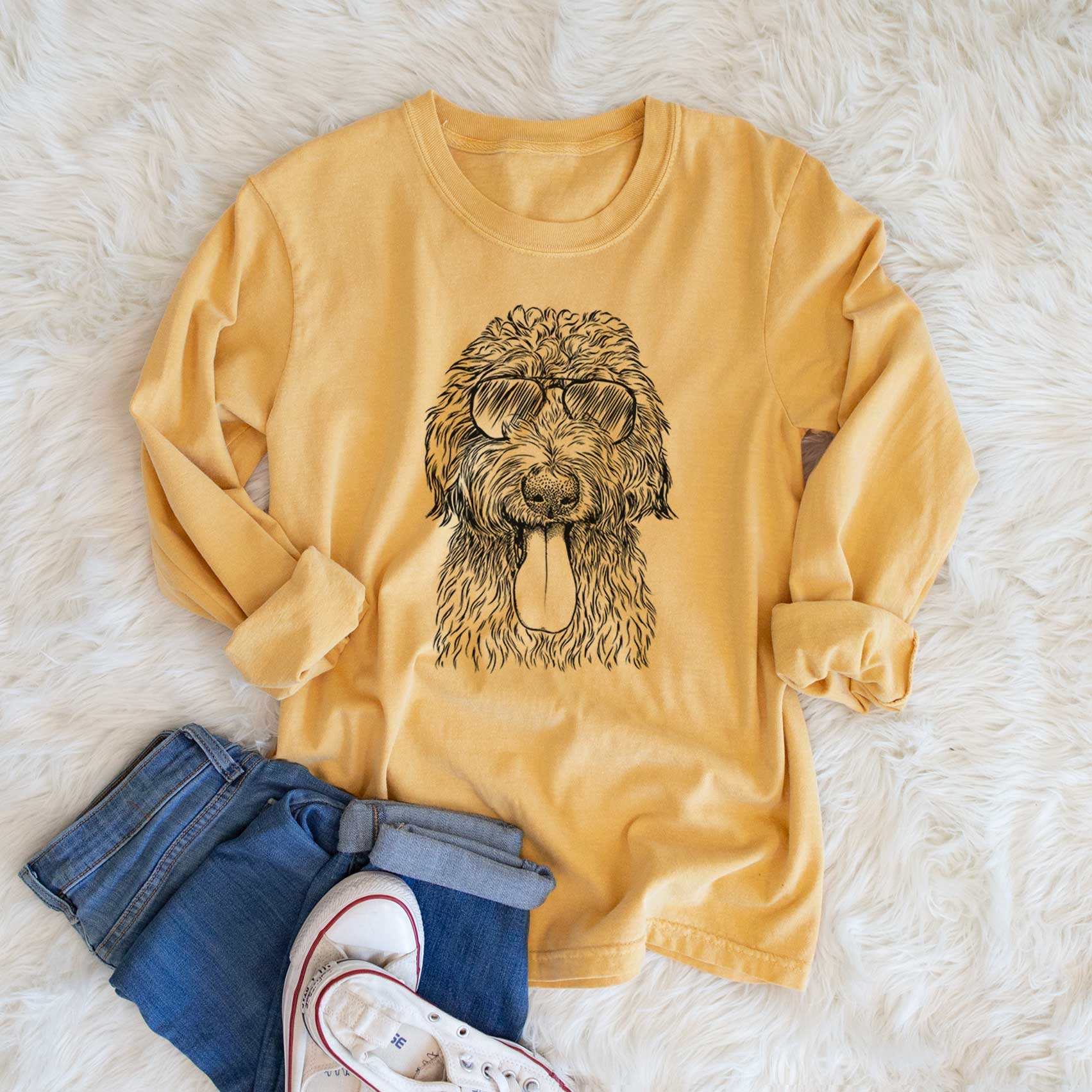 Aviator CiCi Paulk the Aussiedoodle - Men's Heavyweight 100% Cotton Long Sleeve - Image 6