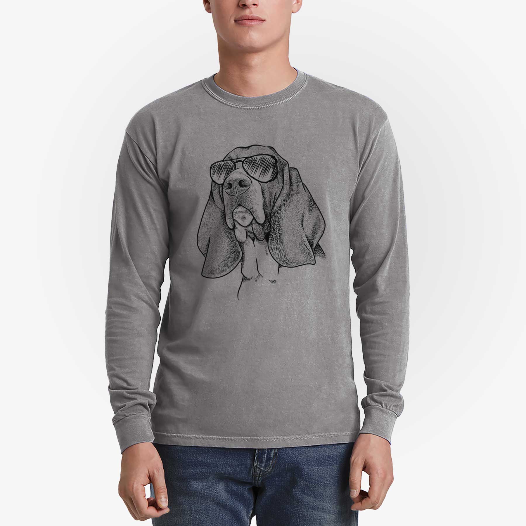 Aviator Cooper the Basset Hound - Men's Heavyweight 100% Cotton Long Sleeve - Image 5