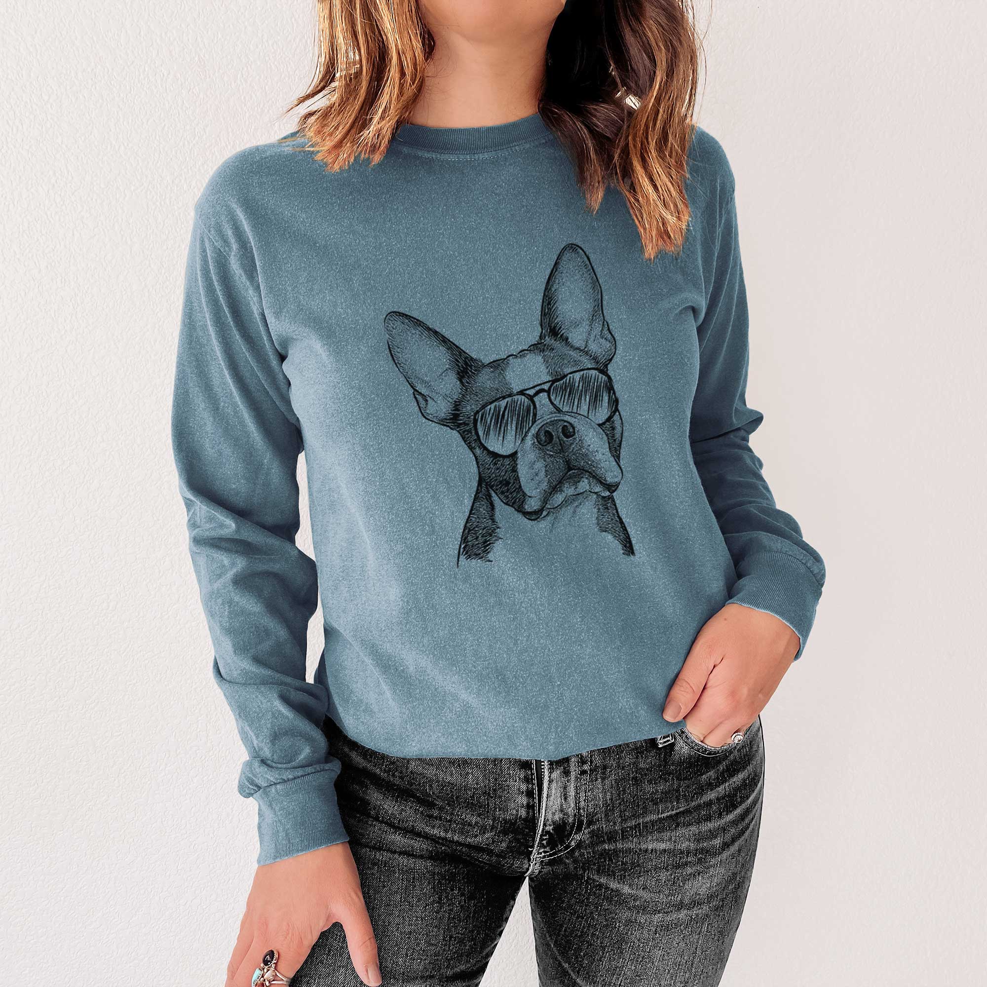 Aviator Dee Dee the Boston Terrier - Men's Heavyweight 100% Cotton Long Sleeve - Image 4