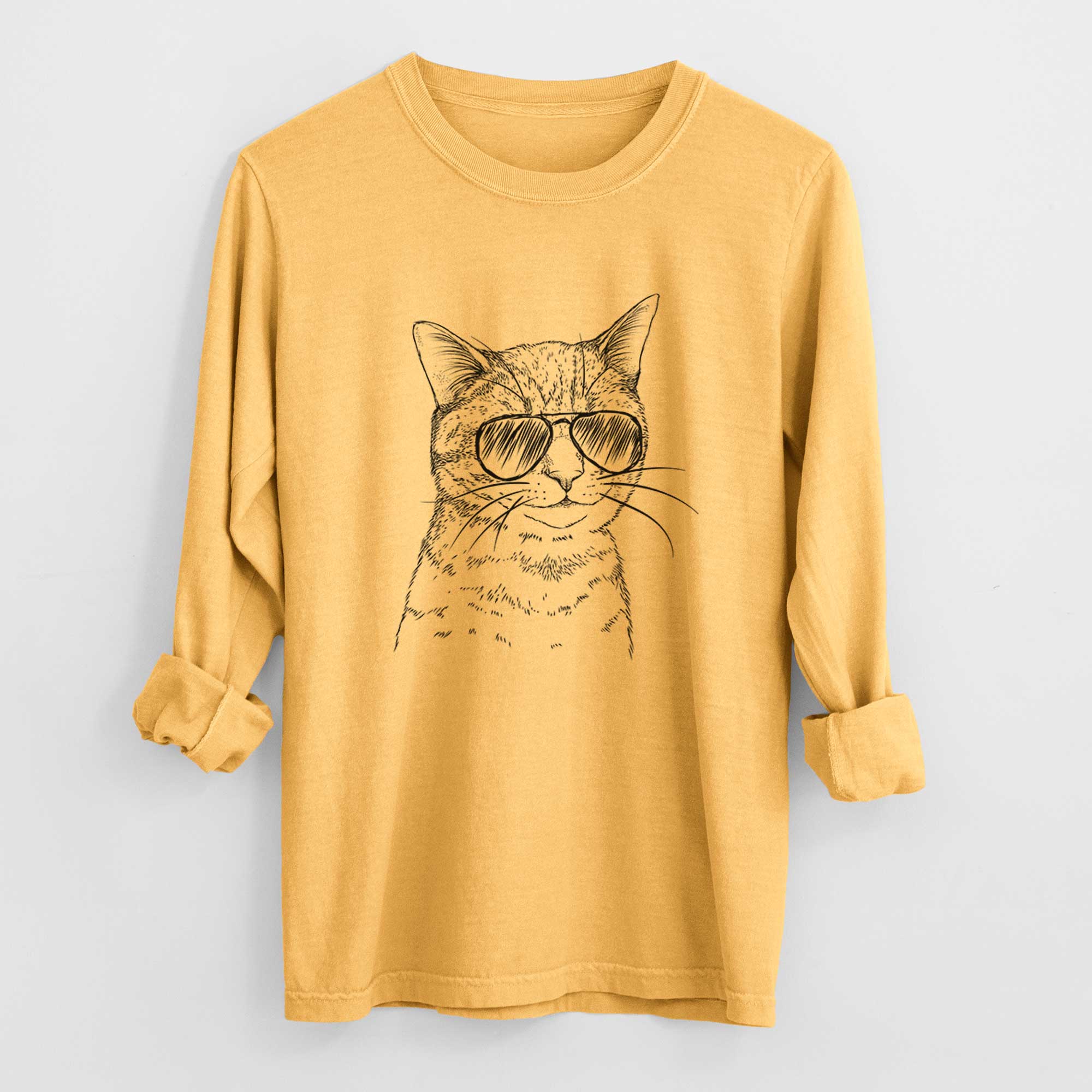 Aviator Dexter the Domestic Shorthair - Men's Heavyweight 100% Cotton Long Sleeve - Image 3