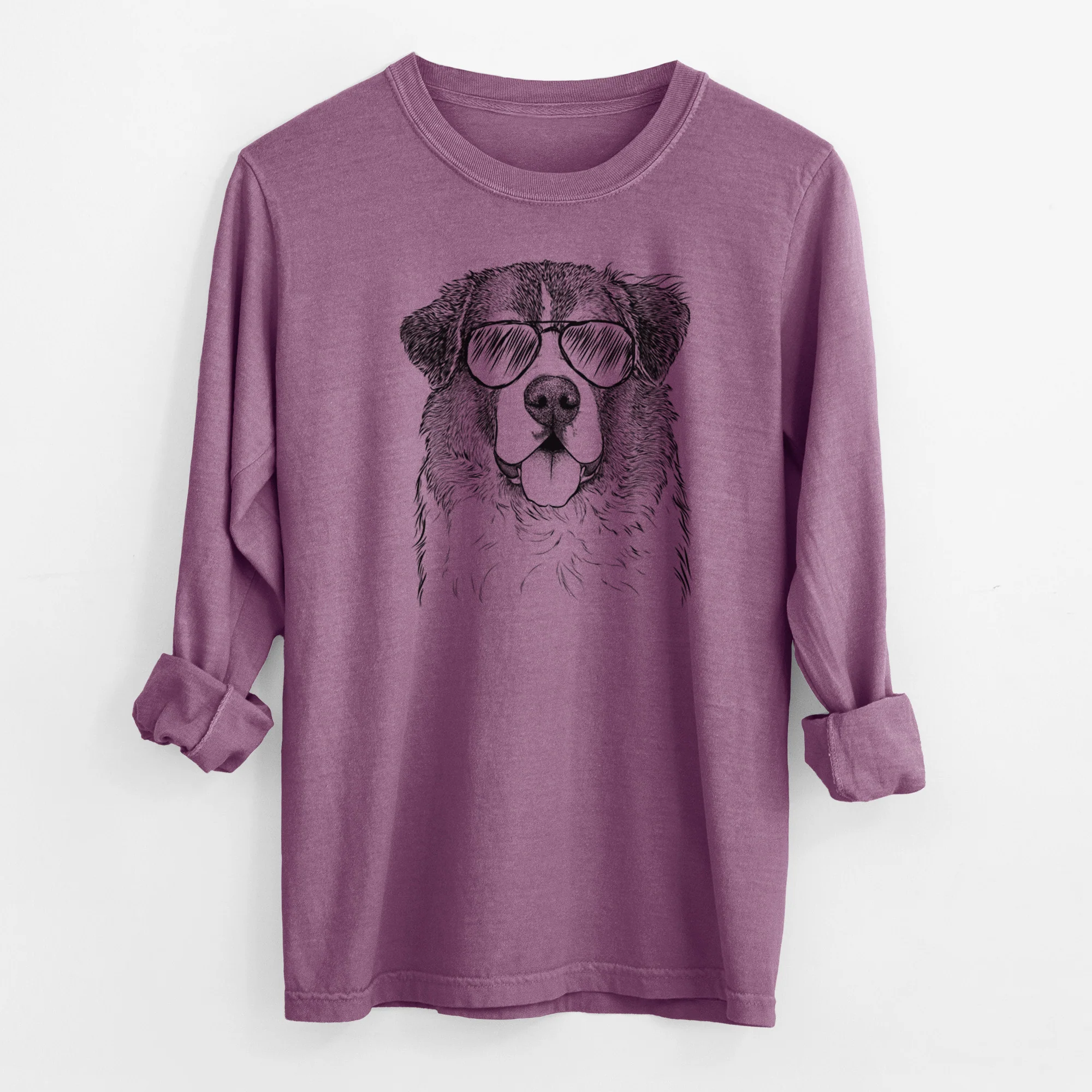 Aviator Dilly the Saint Bernard - Men's Heavyweight 100% Cotton Long Sleeve - Image 10