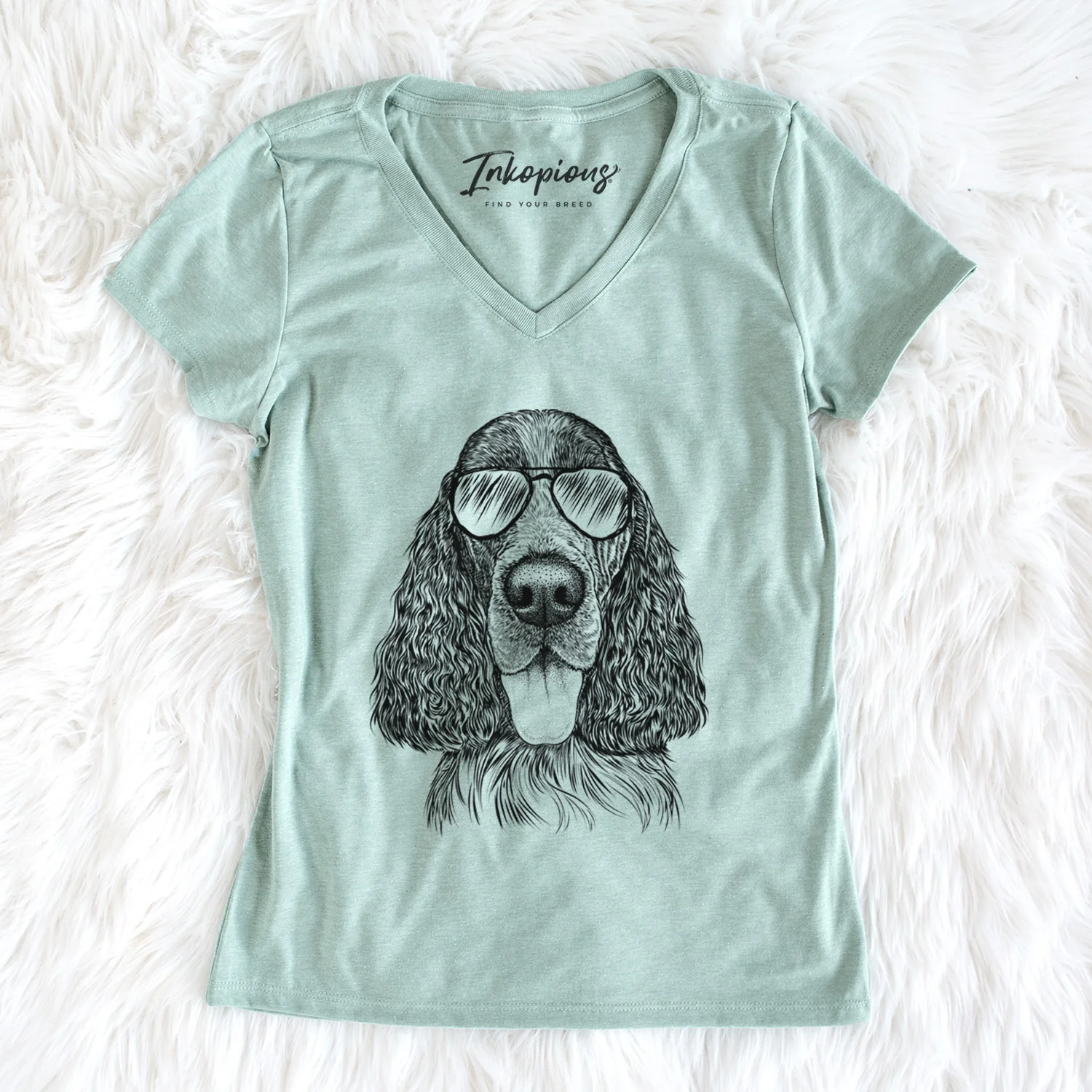 Aviator Duke the English Springer Spaniel - Women's V-neck Shirt - Image 5
