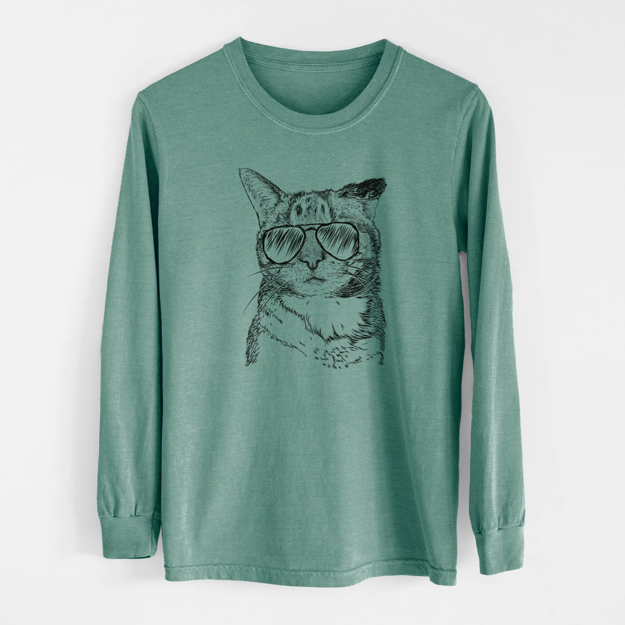 Aviator Eleanor the Domestic Shorthair Cat - Men's Heavyweight 100% Cotton Long Sleeve - Image 13