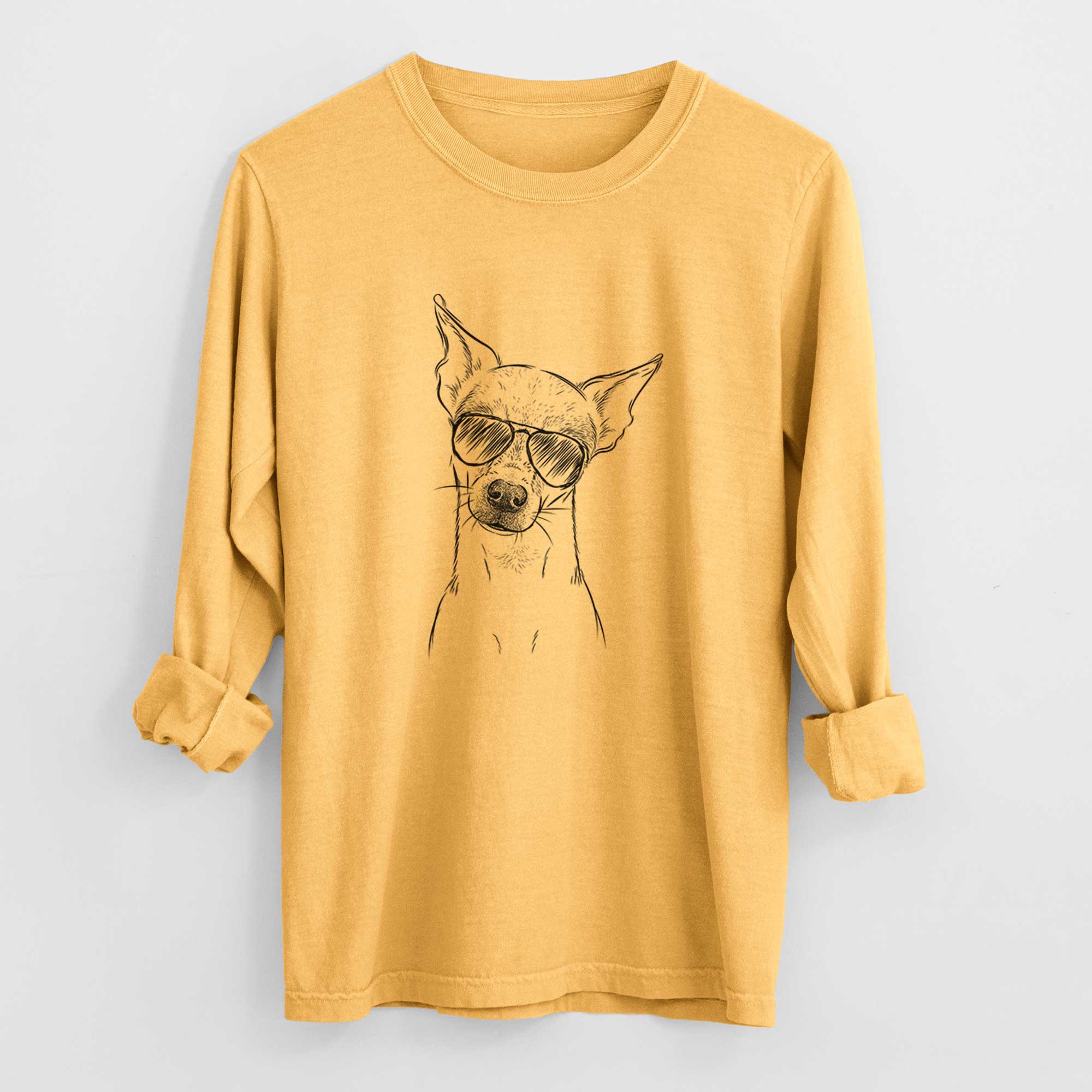 Aviator Emee the Chihuahua - Men's Heavyweight 100% Cotton Long Sleeve - Image 3