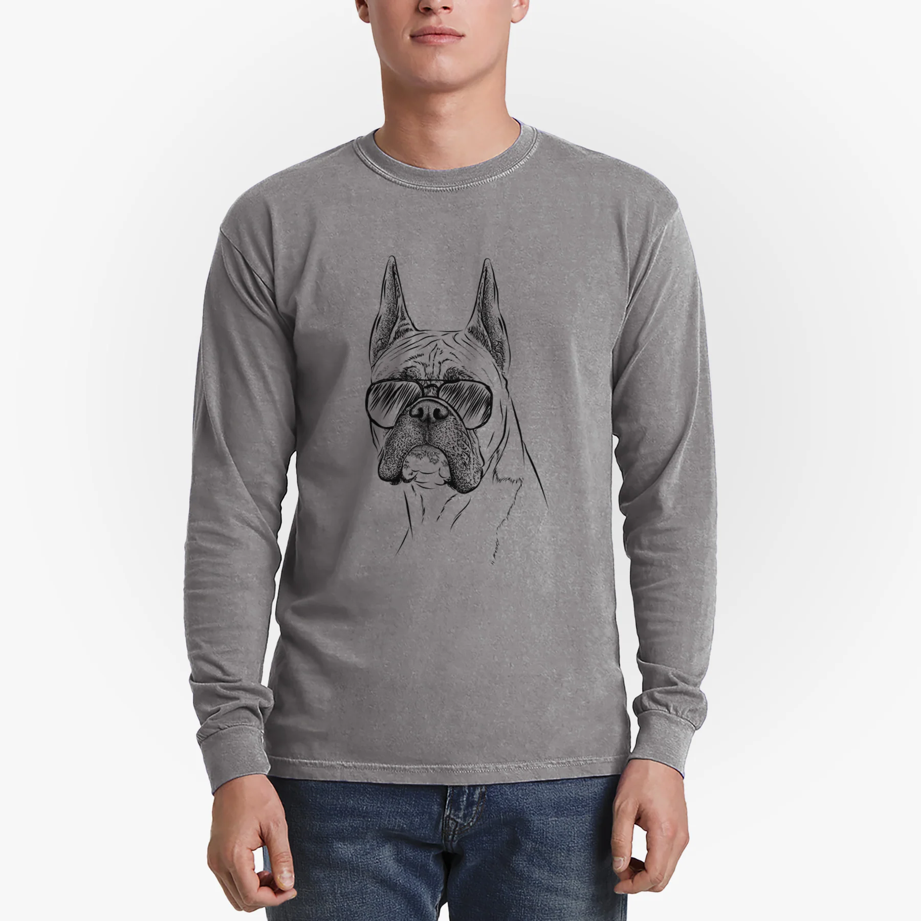 Aviator Ezra the Boxer - Men's Heavyweight 100% Cotton Long Sleeve - Image 4