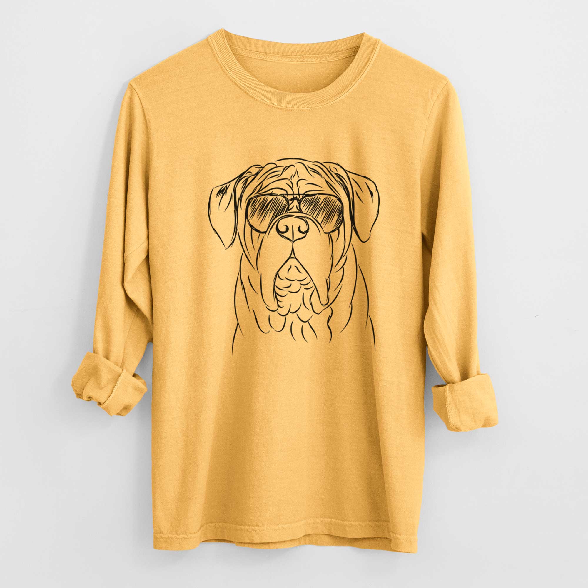 Aviator Felix the Dogue de Bordeaux - Men's Heavyweight 100% Cotton Long Sleeve - Image 3