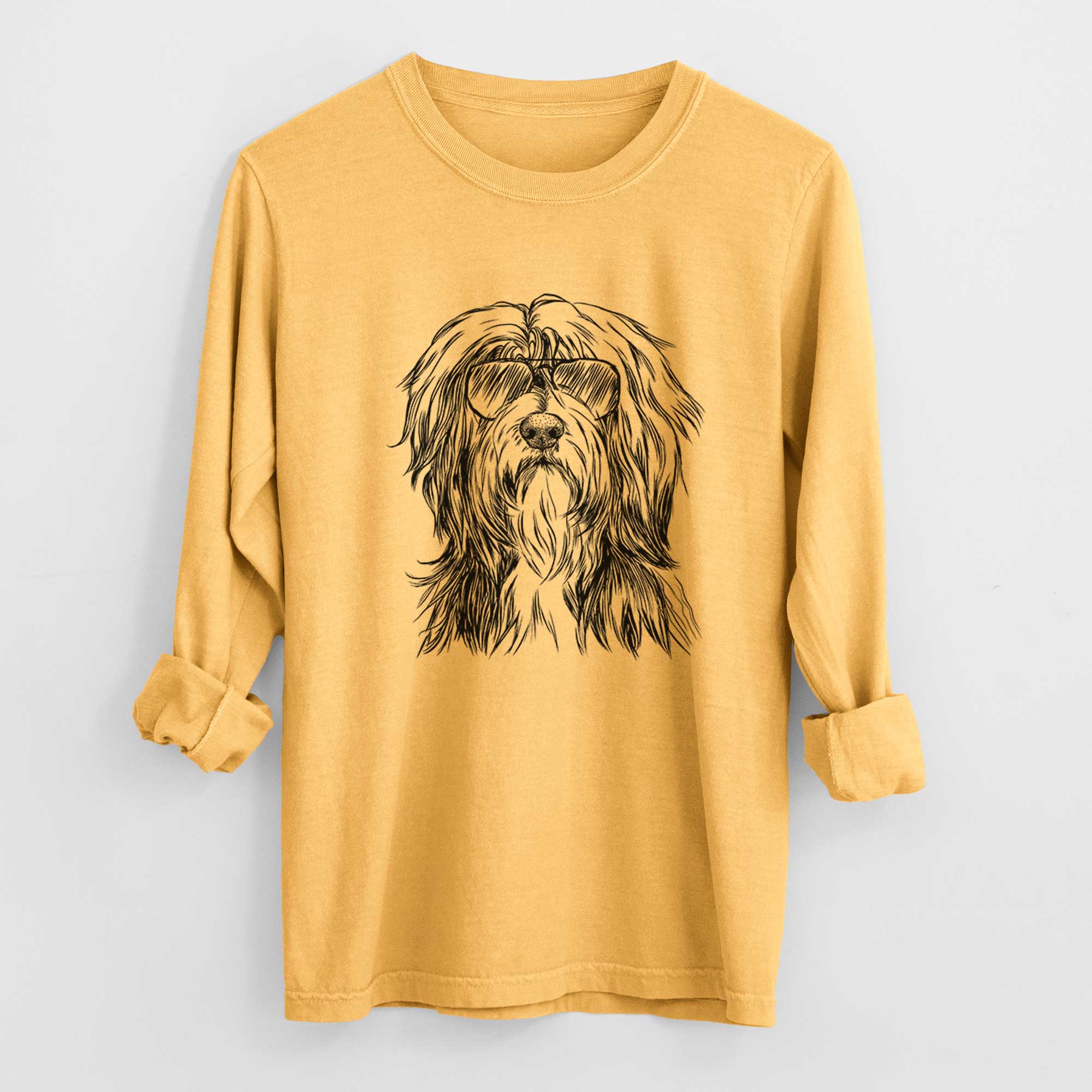 Aviator Fiji the Polish Lowland Sheepdog - Men's Heavyweight 100% Cotton Long Sleeve - Image 3