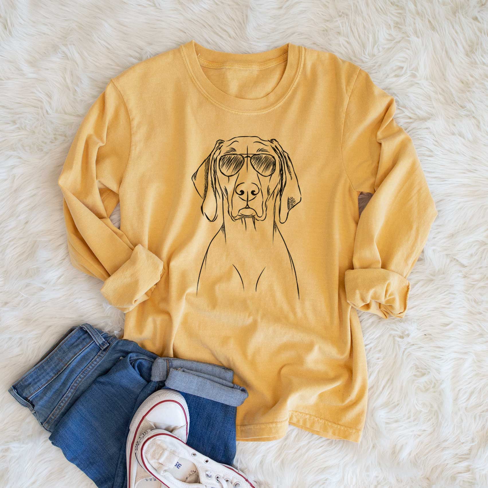 Aviator Flint the Weimaraner - Men's Heavyweight 100% Cotton Long Sleeve - Image 6