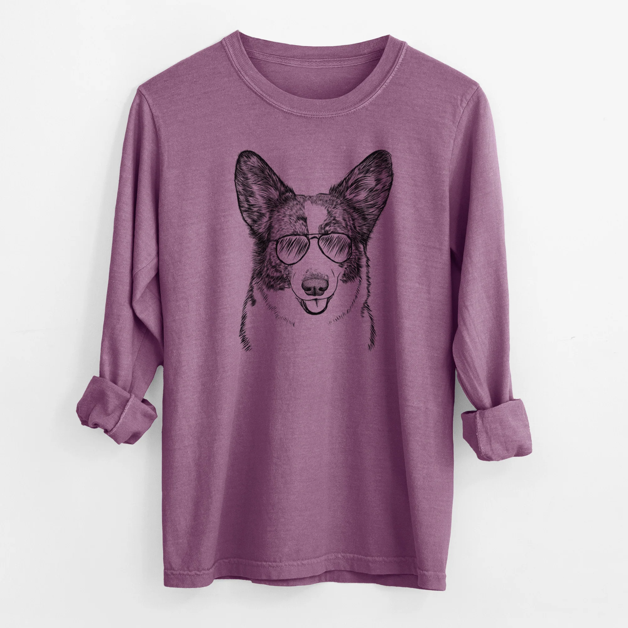 Aviator Gabby the Cardigan Welsh Corgi - Men's Heavyweight 100% Cotton Long Sleeve - Image 10