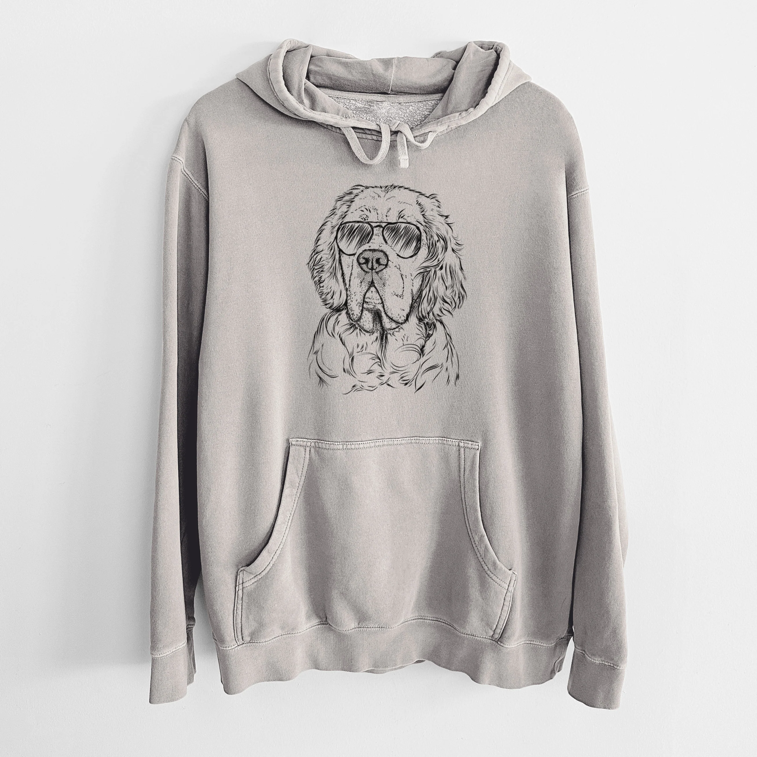 Aviator Gary the Clumber Spaniel - Unisex Pigment Dyed Hoodie - Image 5