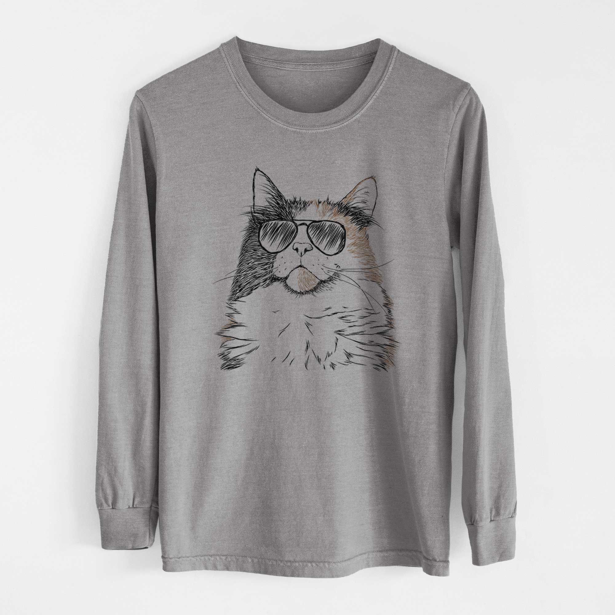 Aviator Greta the Calico Cat - Men's Heavyweight 100% Cotton Long Sleeve - Image 7