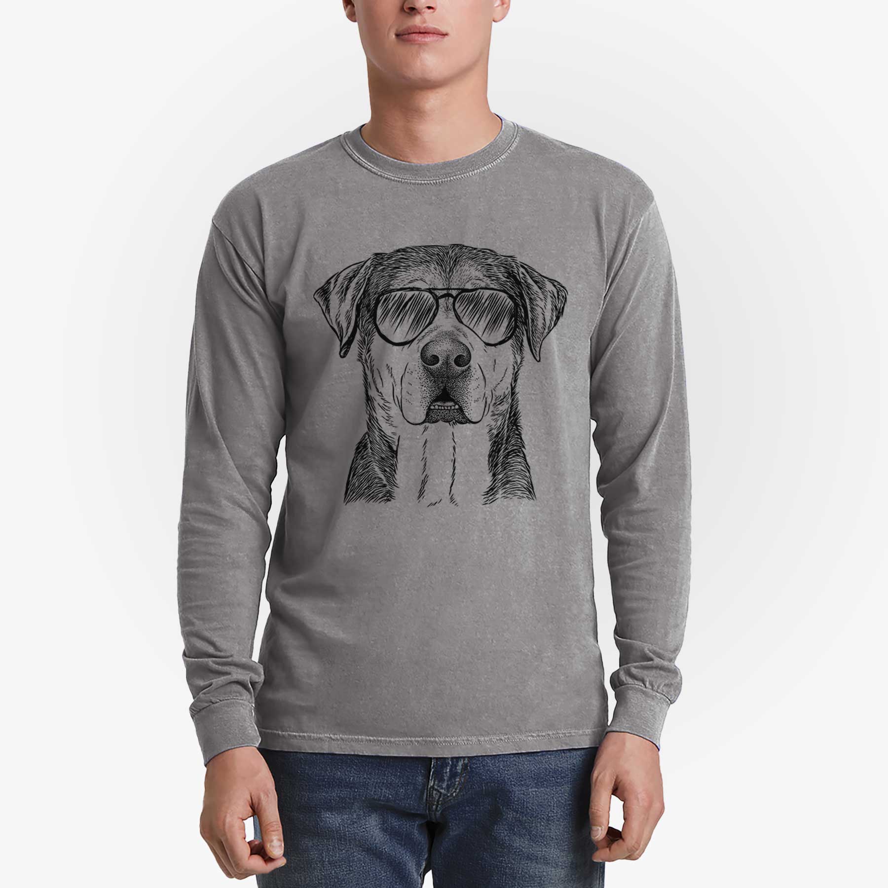 Aviator Gus the Rottweiler Mix - Men's Heavyweight 100% Cotton Long Sleeve - Image 5