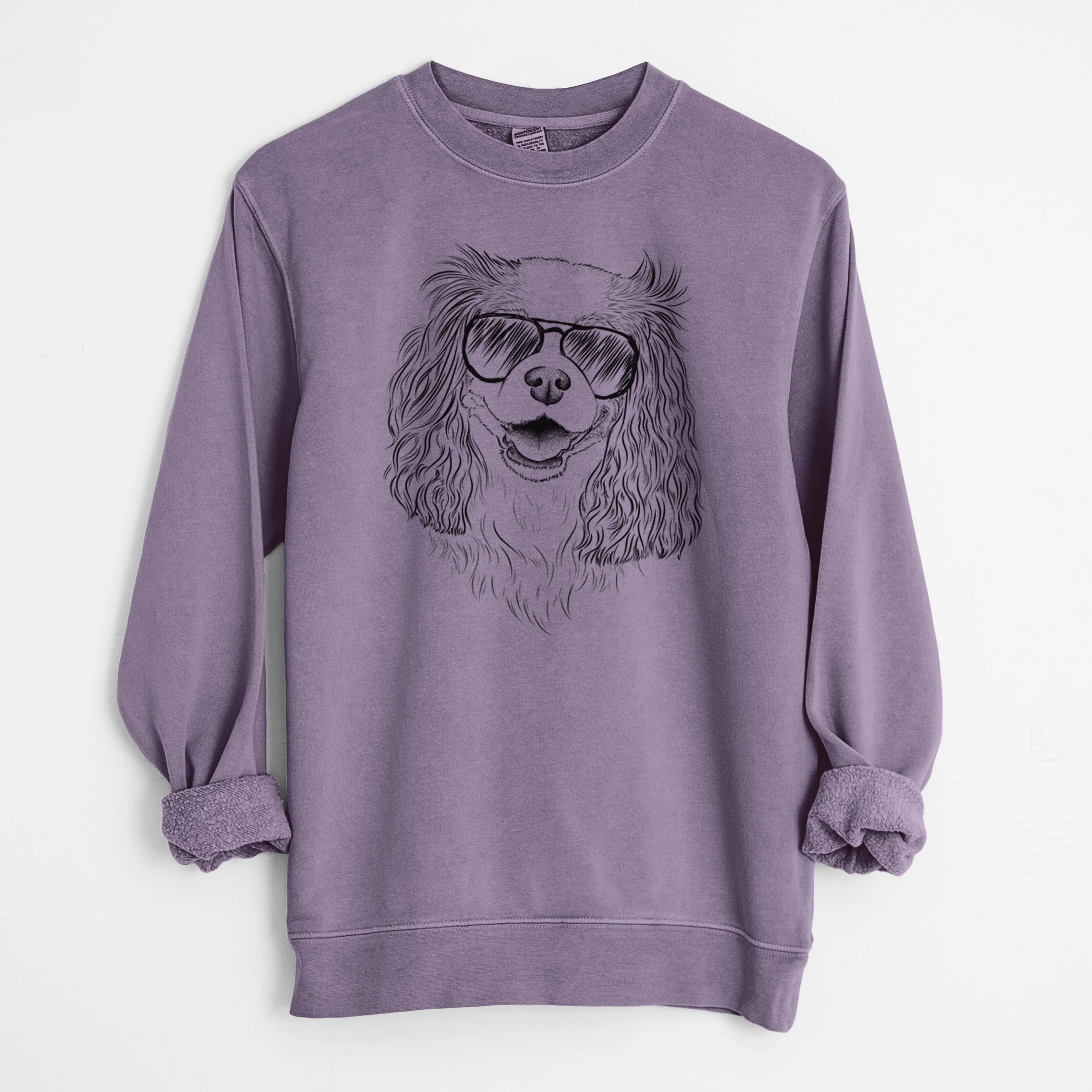 Aviator Halley Comet the Cavalier King Charles Spaniel - Unisex Pigment Dyed Crew Sweatshirt - Image 10