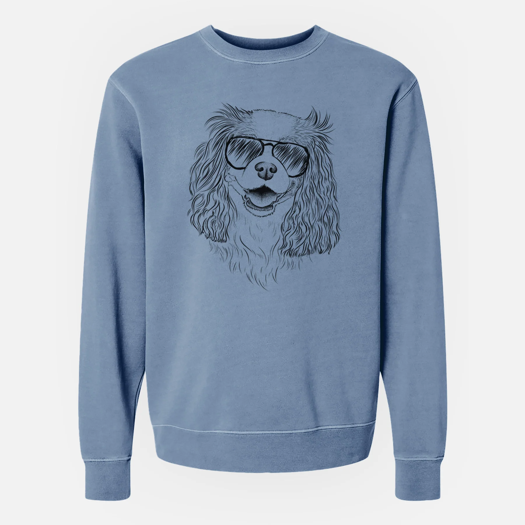 Aviator Halley Comet the Cavalier King Charles Spaniel - Unisex Pigment Dyed Crew Sweatshirt - Image 8