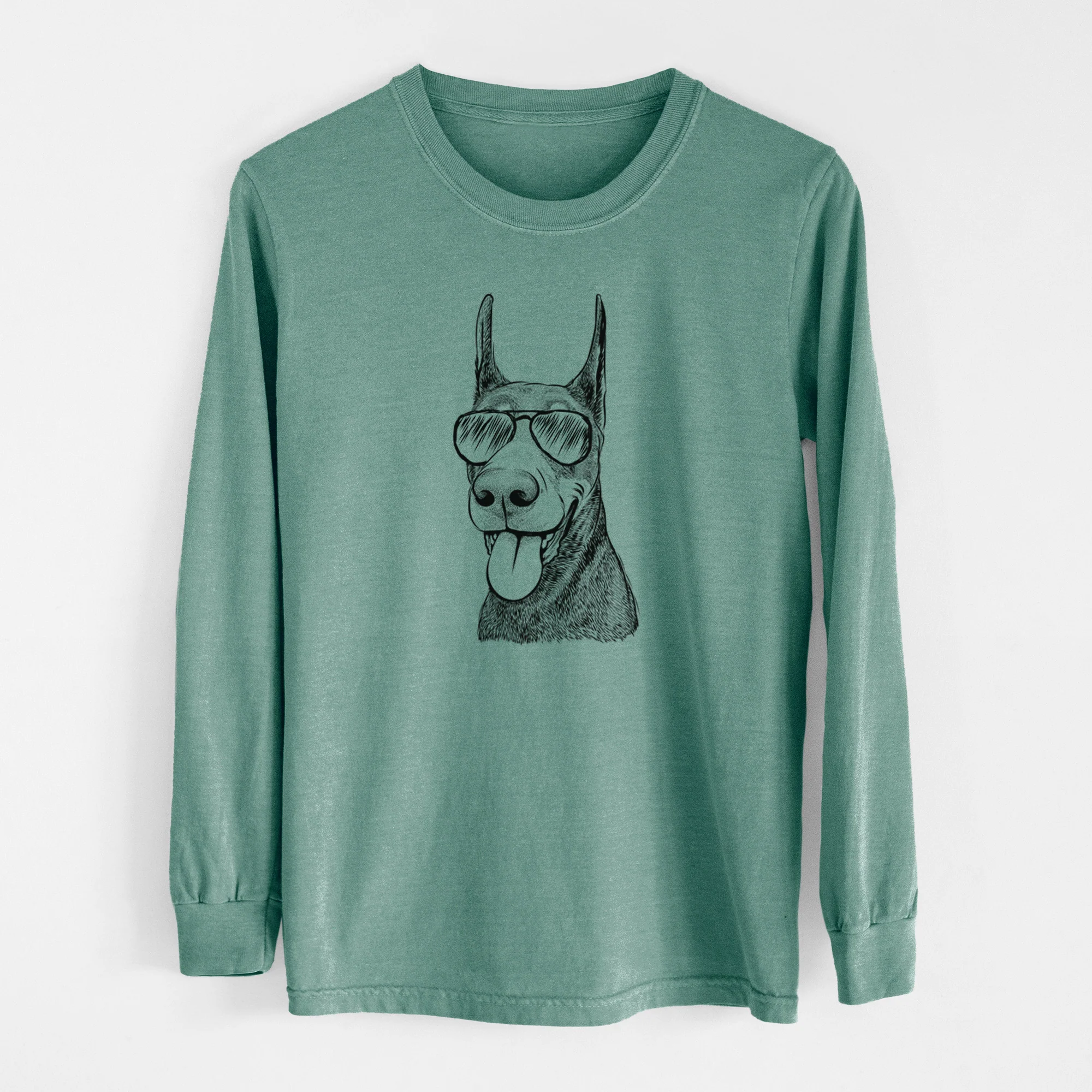 Aviator Happy Sunny the Doberman Pinscher - Men's Heavyweight 100% Cotton Long Sleeve - Image 13