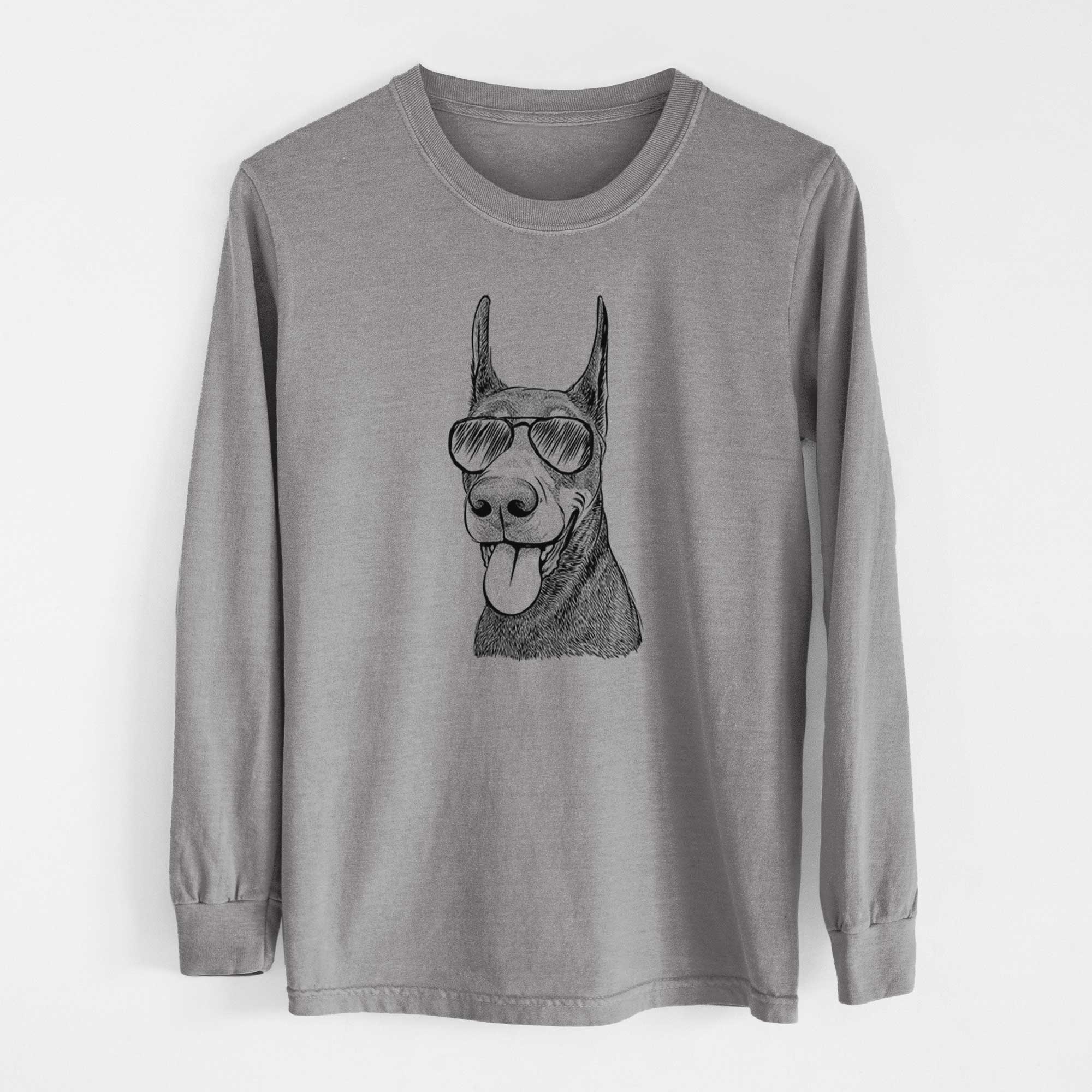 Aviator Happy Sunny the Doberman Pinscher - Men's Heavyweight 100% Cotton Long Sleeve - Image 7