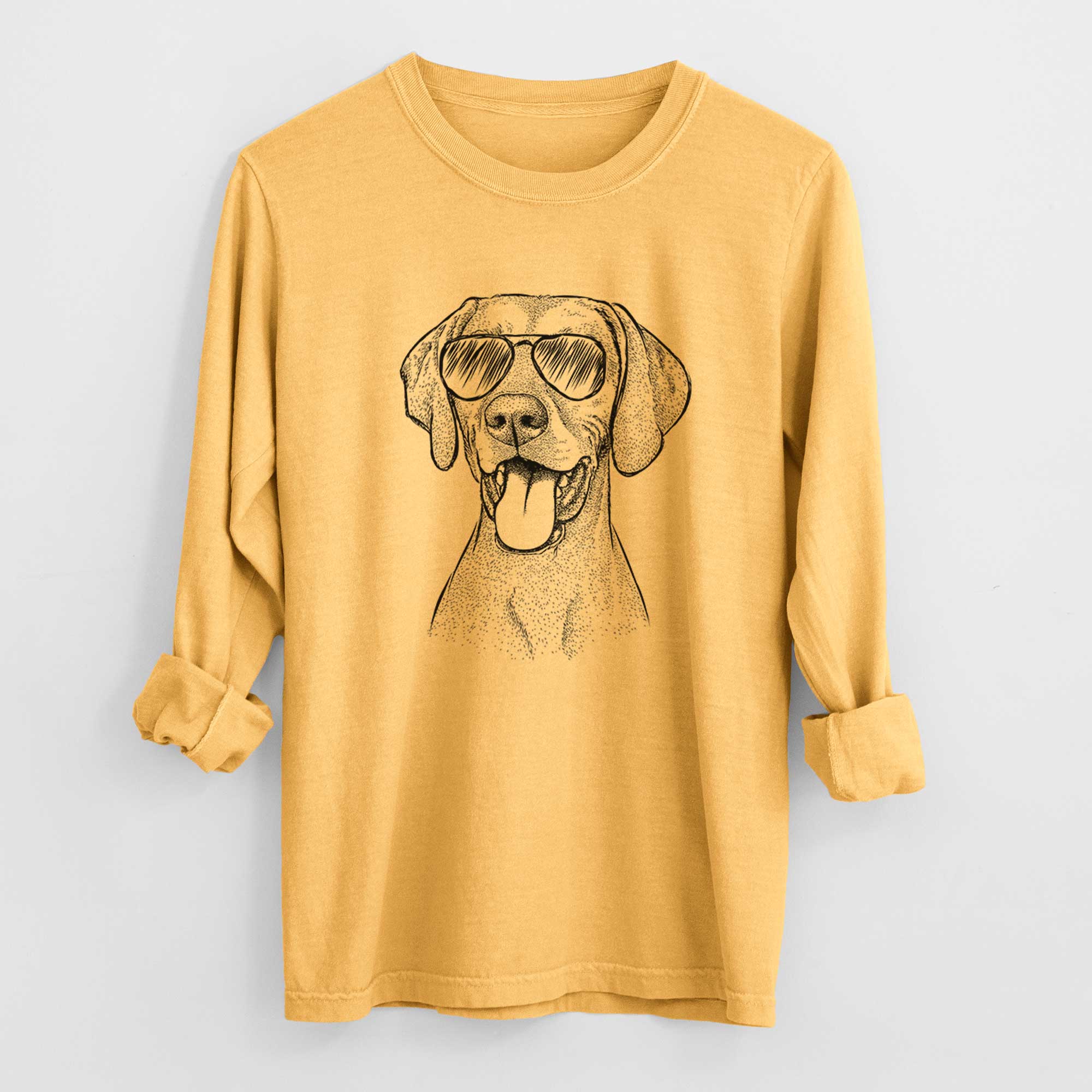 Aviator Harper the Vizsla - Men's Heavyweight 100% Cotton Long Sleeve - Image 3
