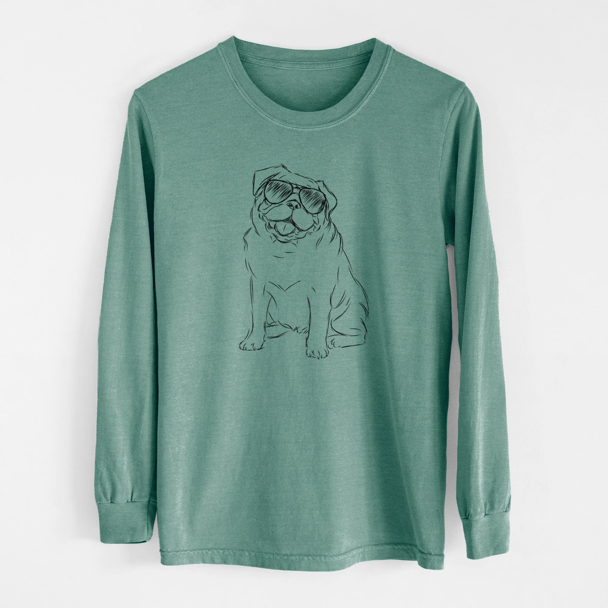 Aviator Higgins the Pug - Men's Heavyweight 100% Cotton Long Sleeve - Image 13