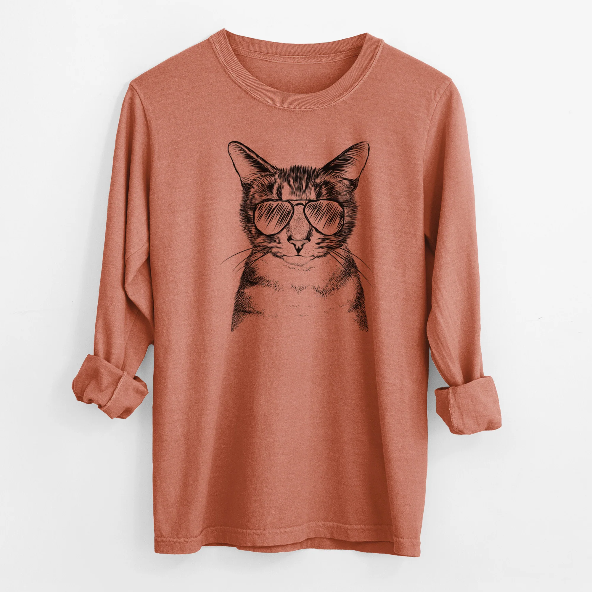 Aviator Hobbes the Tabby Cat - Men's Heavyweight 100% Cotton Long Sleeve - Image 14