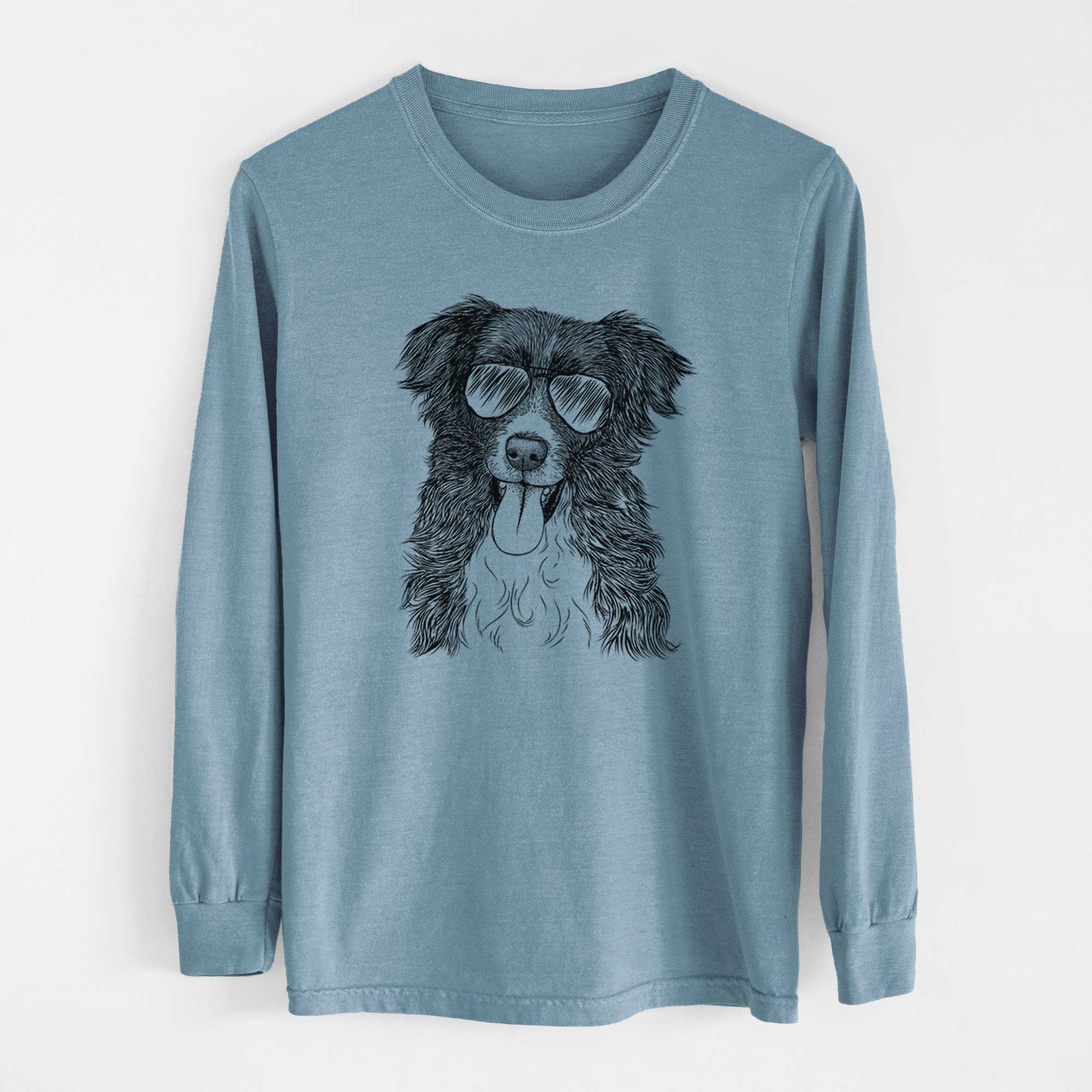 Aviator Indi the Border Collie - Men's Heavyweight 100% Cotton Long Sleeve - Image 8