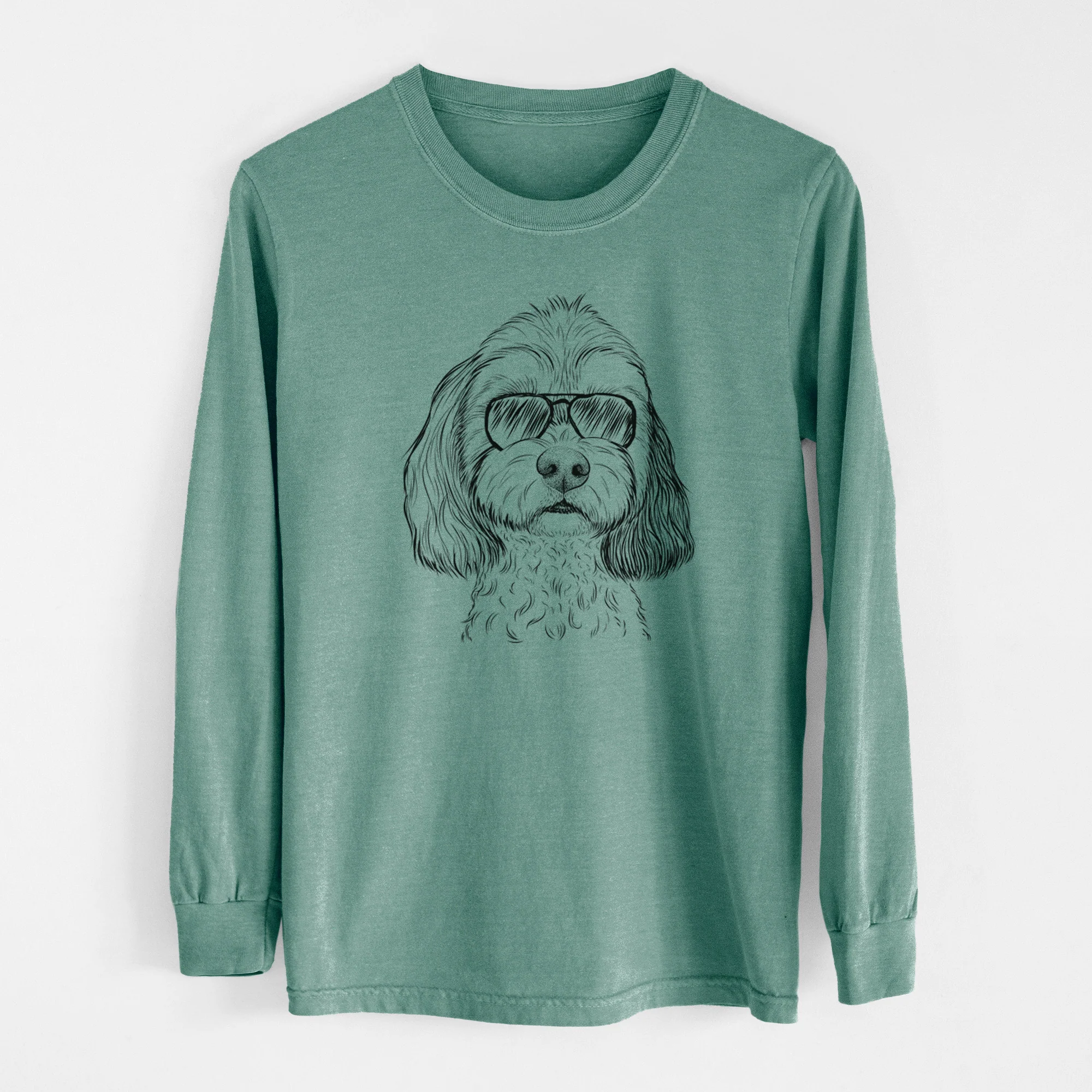 Aviator Jasper Diggins the Cavapoo - Men's Heavyweight 100% Cotton Long Sleeve - Image 13
