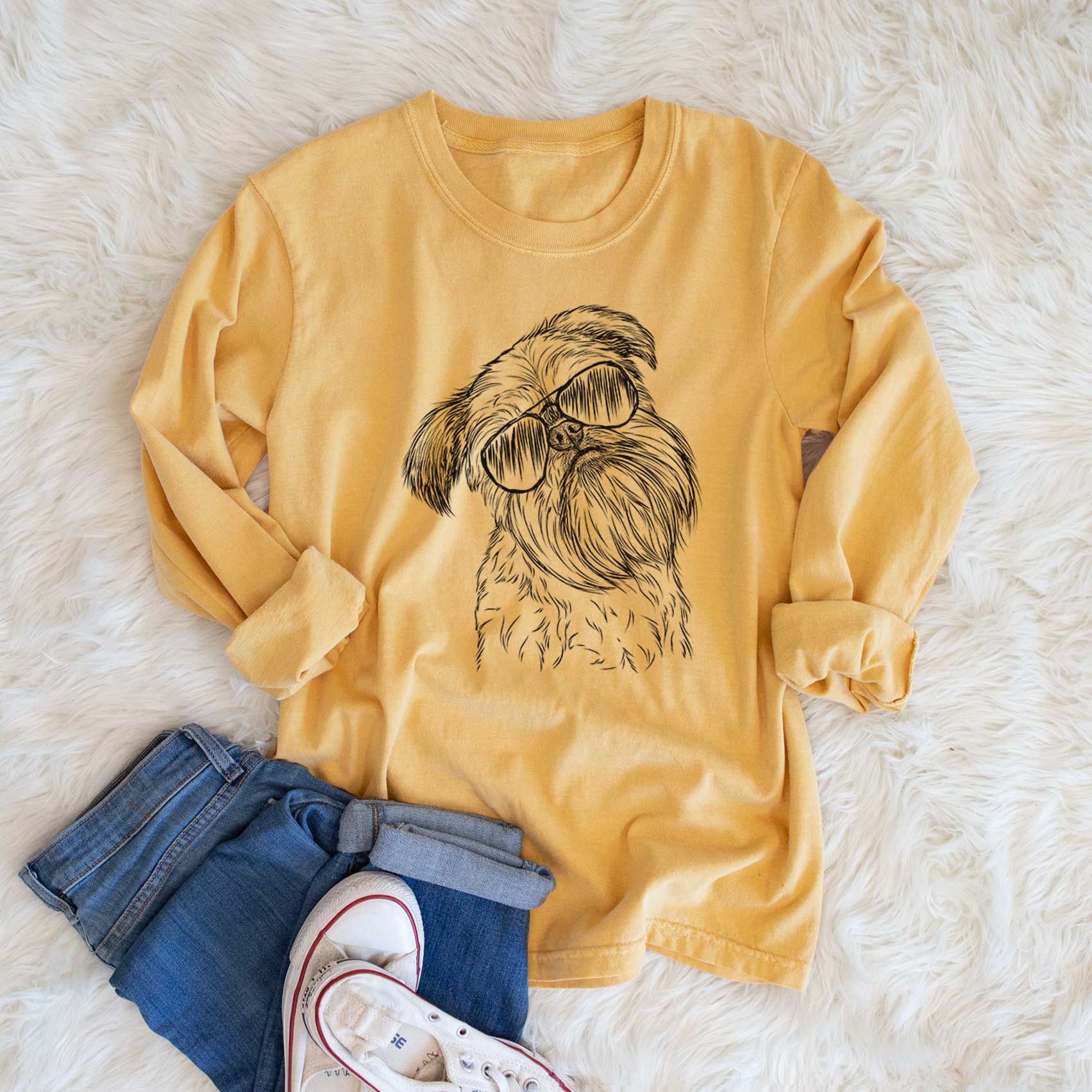 Aviator Jasper Joe the Brussels Griffon - Men's Heavyweight 100% Cotton Long Sleeve - Image 6