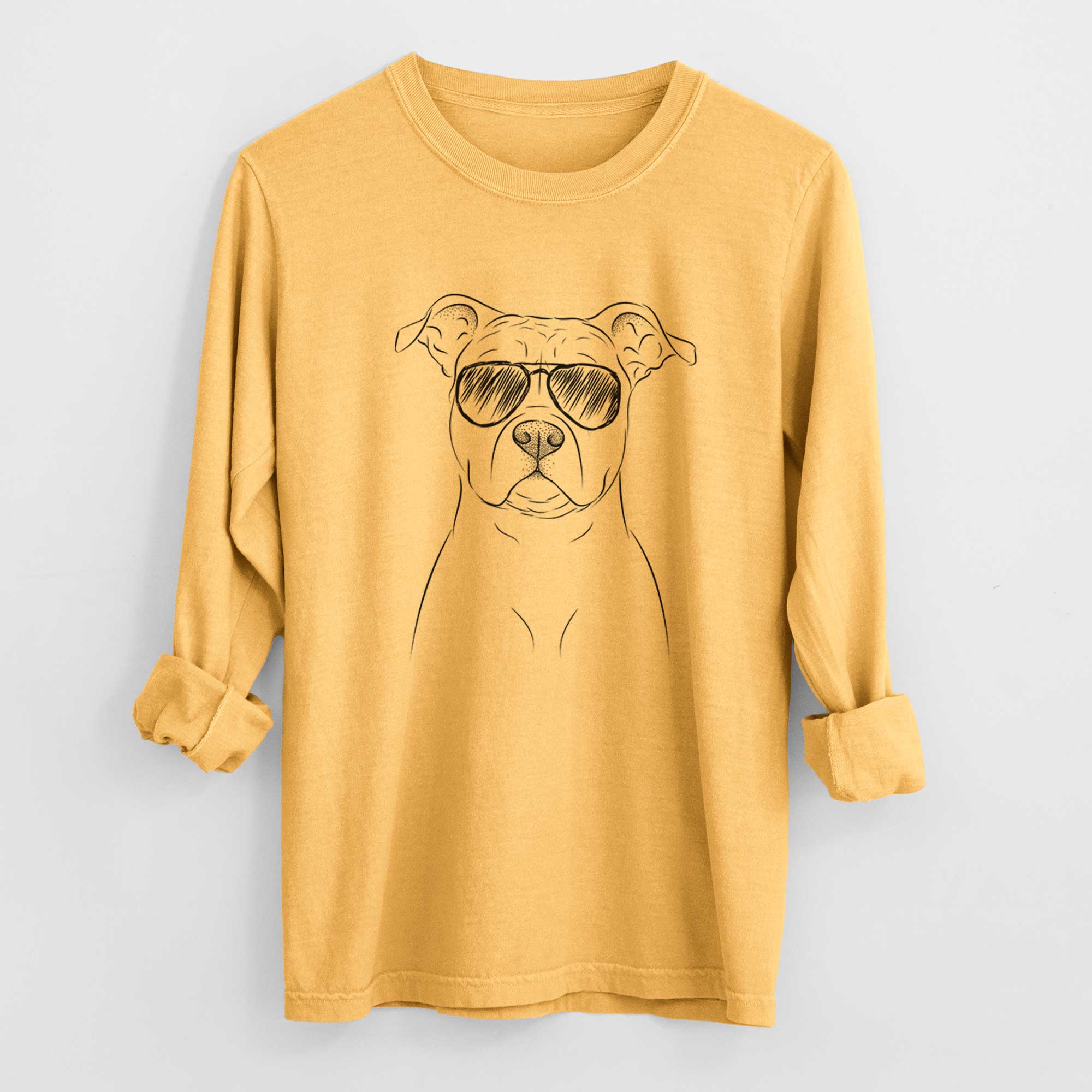 Aviator Jethro the American Staffordshire Terrier - Men's Heavyweight 100% Cotton Long Sleeve - Image 3