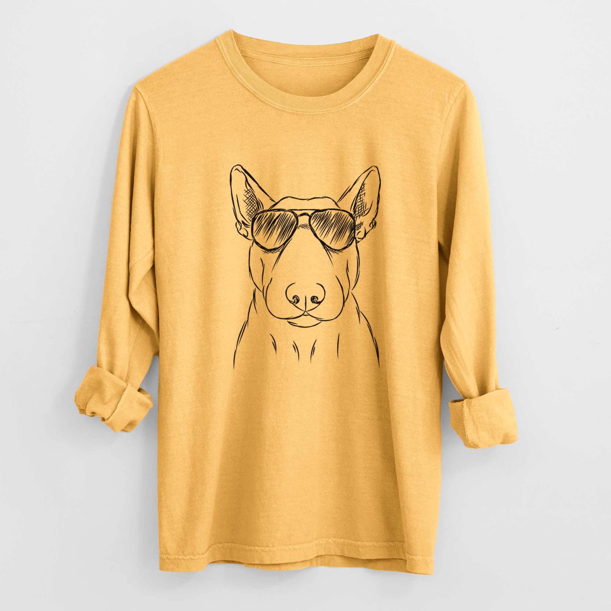 Aviator Jett the Bull Terrier - Men's Heavyweight 100% Cotton Long Sleeve - Image 3