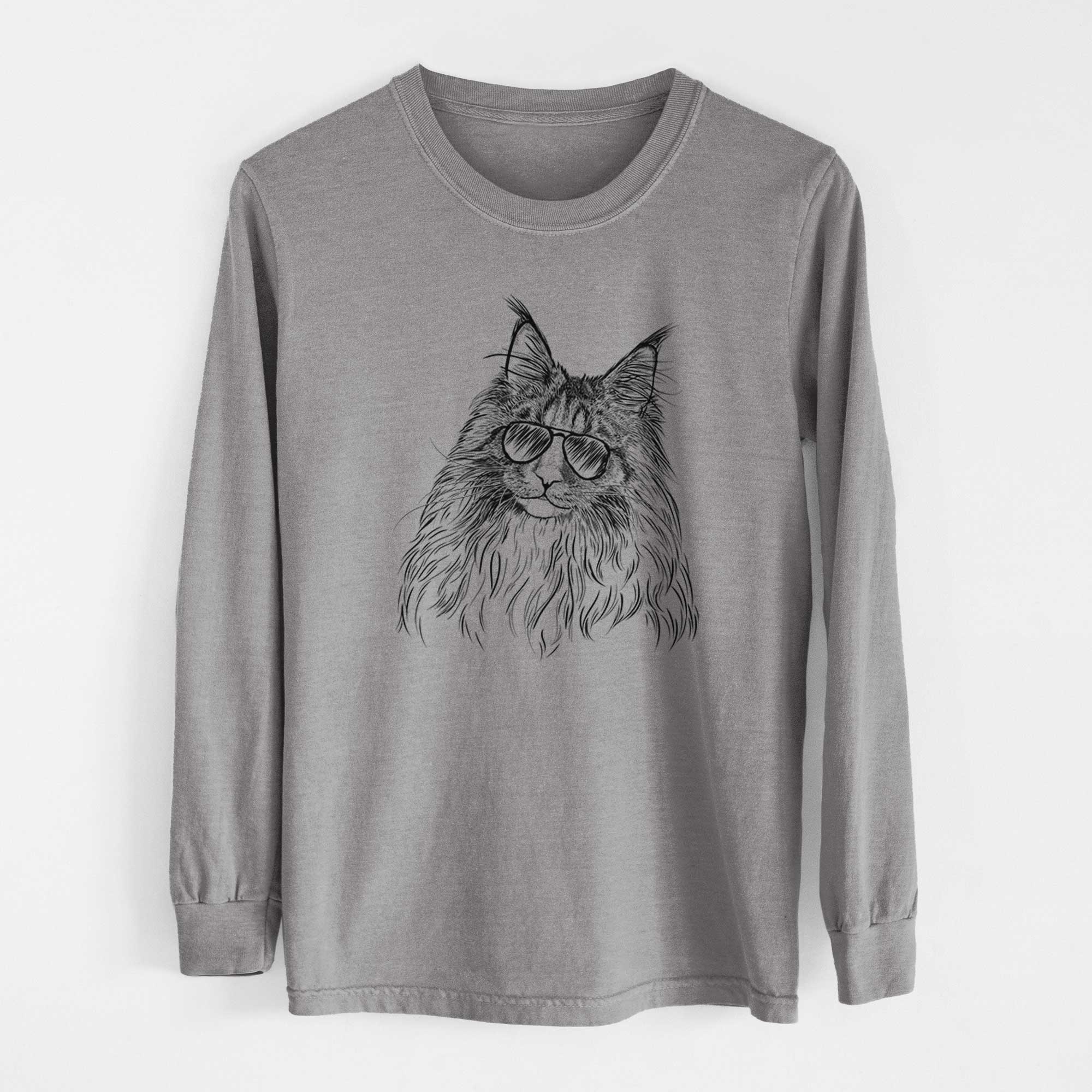 Aviator Kiki the Maine Coon Cat - Men's Heavyweight 100% Cotton Long Sleeve - Image 7